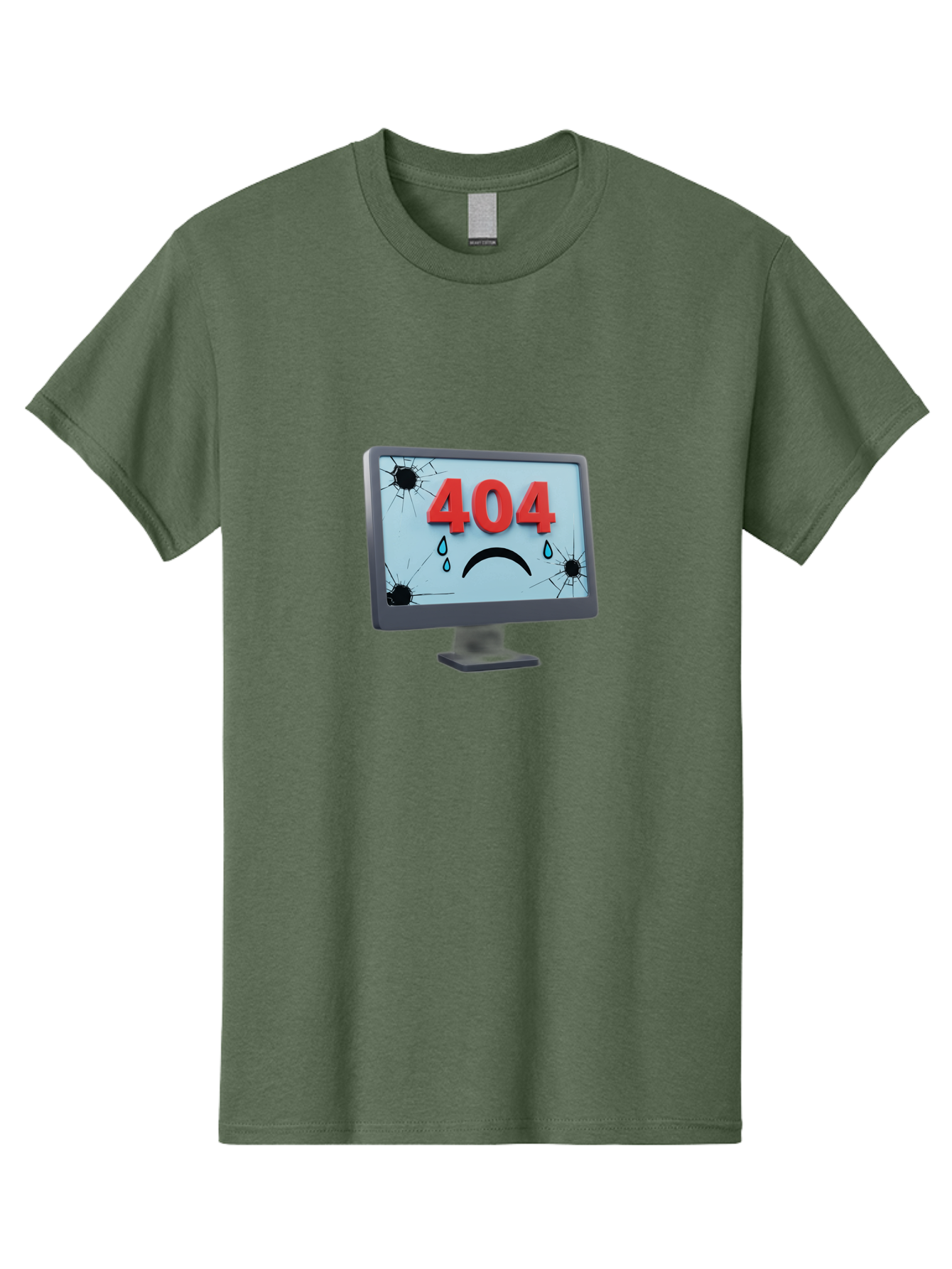 404-Error-Screen-1 Men'S Graphic Tee, 100% Cotton, Comfortable Casual Summer Wear, Machine Washable, Computer Monitor, 404 Error Message, Cracked Screen, Sad Face Emoticon, Blue Tears, Error Notification, Broken Display, Technical Issue, Baa090 7