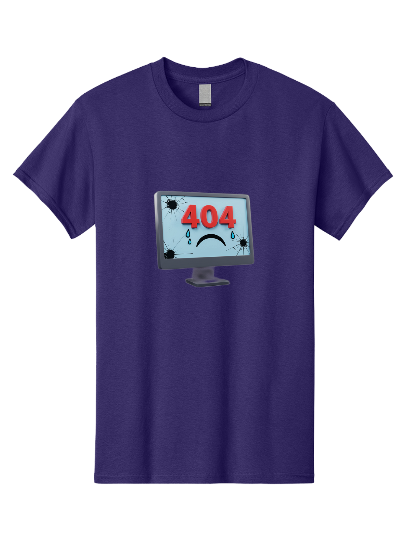 404-Error-Screen-1 Men'S Graphic Tee, 100% Cotton, Comfortable Casual Summer Wear, Machine Washable, Computer Monitor, 404 Error Message, Cracked Screen, Sad Face Emoticon, Blue Tears, Error Notification, Broken Display, Technical Issue, Baa090 12