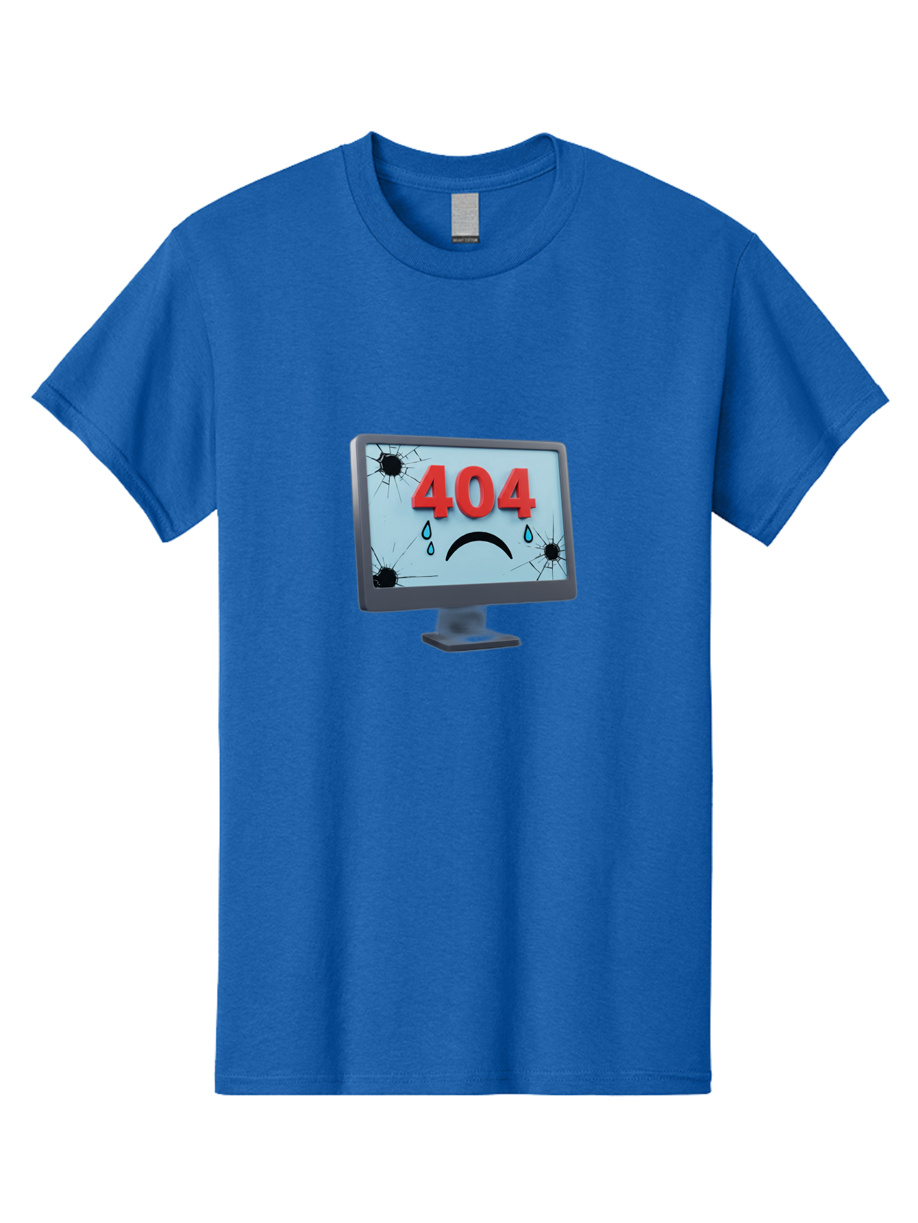 404-Error-Screen-1 Men'S Graphic Tee, 100% Cotton, Comfortable Casual Summer Wear, Machine Washable, Computer Monitor, 404 Error Message, Cracked Screen, Sad Face Emoticon, Blue Tears, Error Notification, Broken Display, Technical Issue, Baa090 4