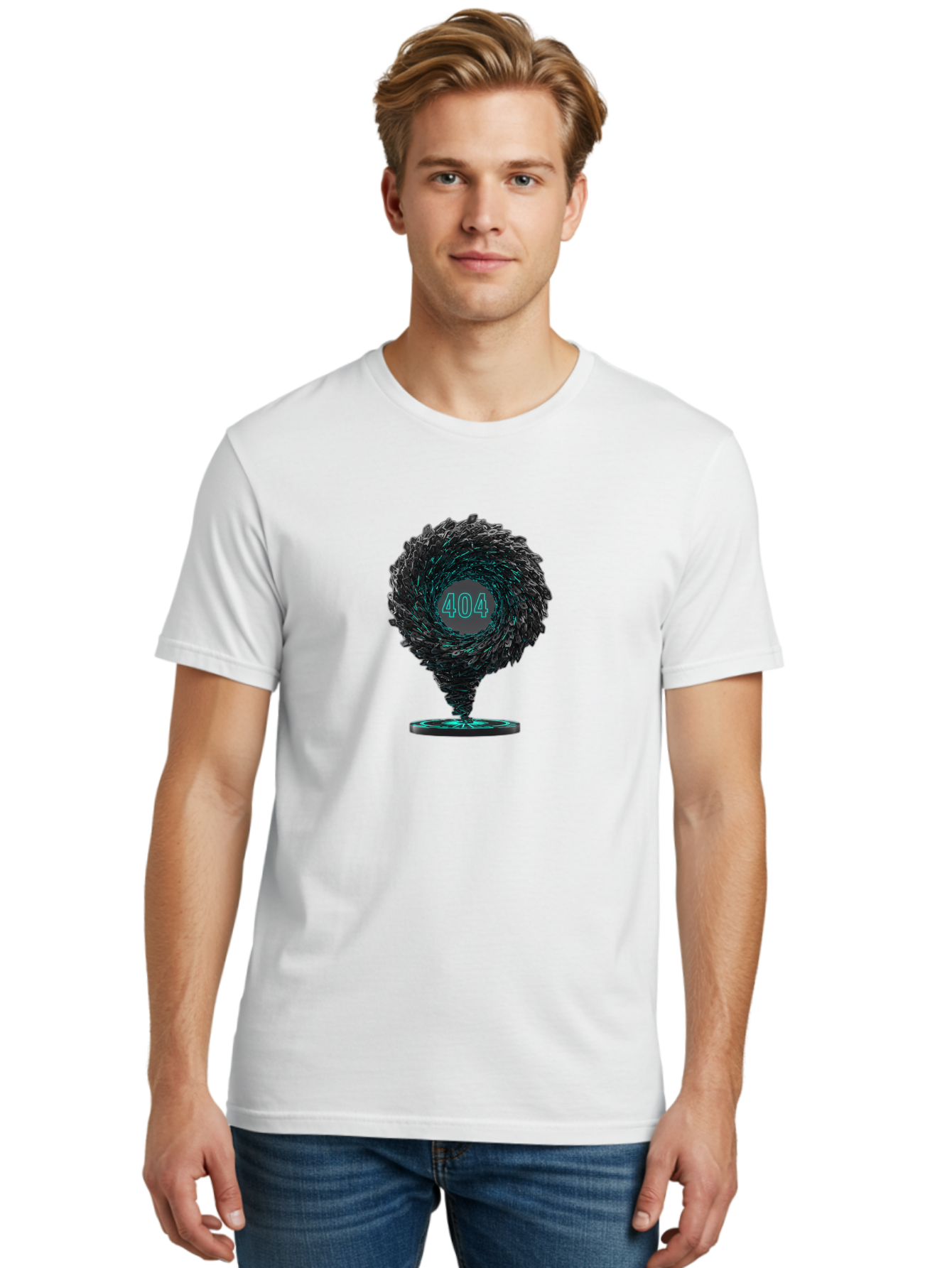404-Error-Tornado Men'S Graphic Tee, 100% Cotton, Comfortable Casual Summer Wear, Machine Washable, Error Page, 404 Not Found, Web Design, Glitch Art, Digital Chaos, Abstract Vortex, Futuristic, Website Error Message, Page Not Found Baa092 26