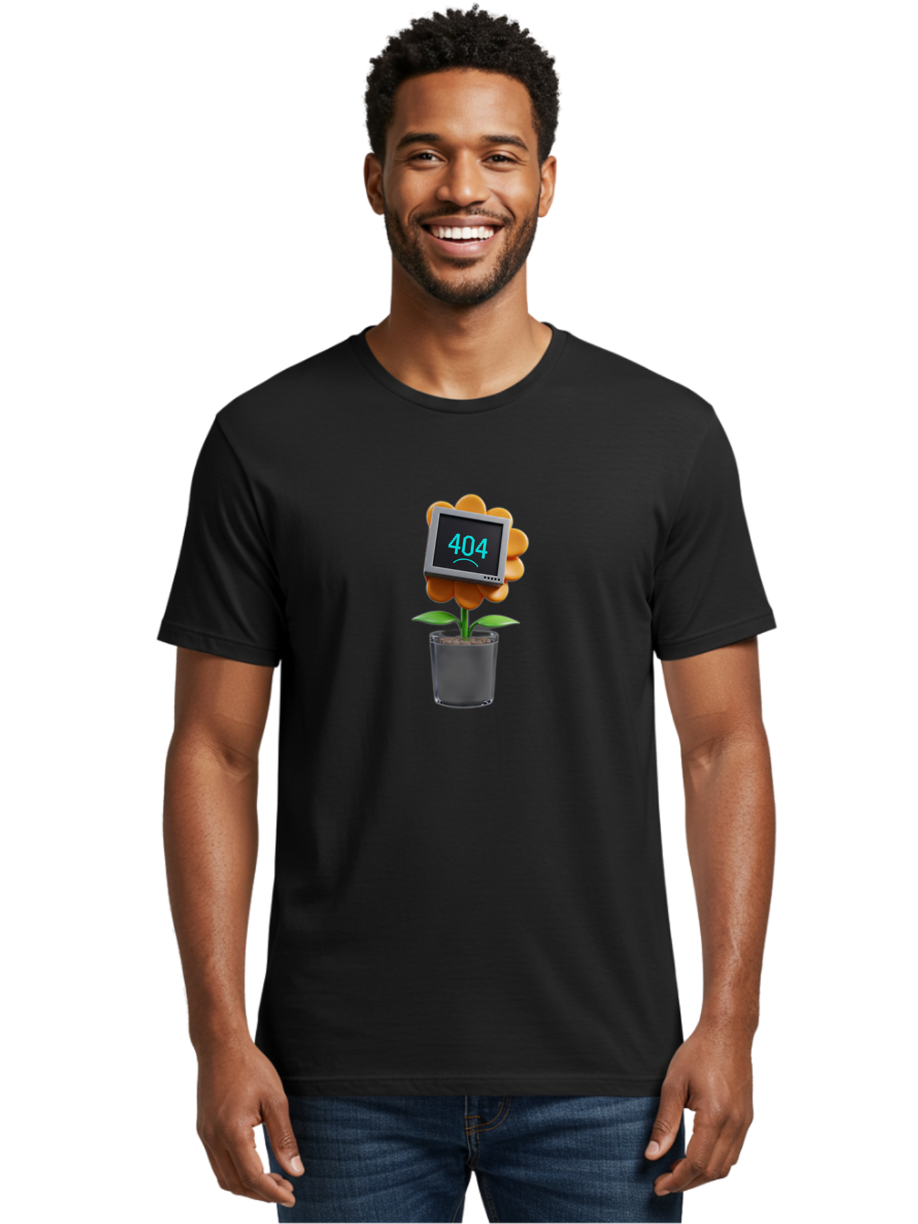 404-Flower Men'S Graphic Tee, 100% Cotton, Comfortable Casual Summer Wear, Machine Washable, Error Message, 404 Page Not Found, Orange Flower, Pot, Screen Display, Sad Face, Technology Glitch, Digital Error, Web Page Issue Baa094 26