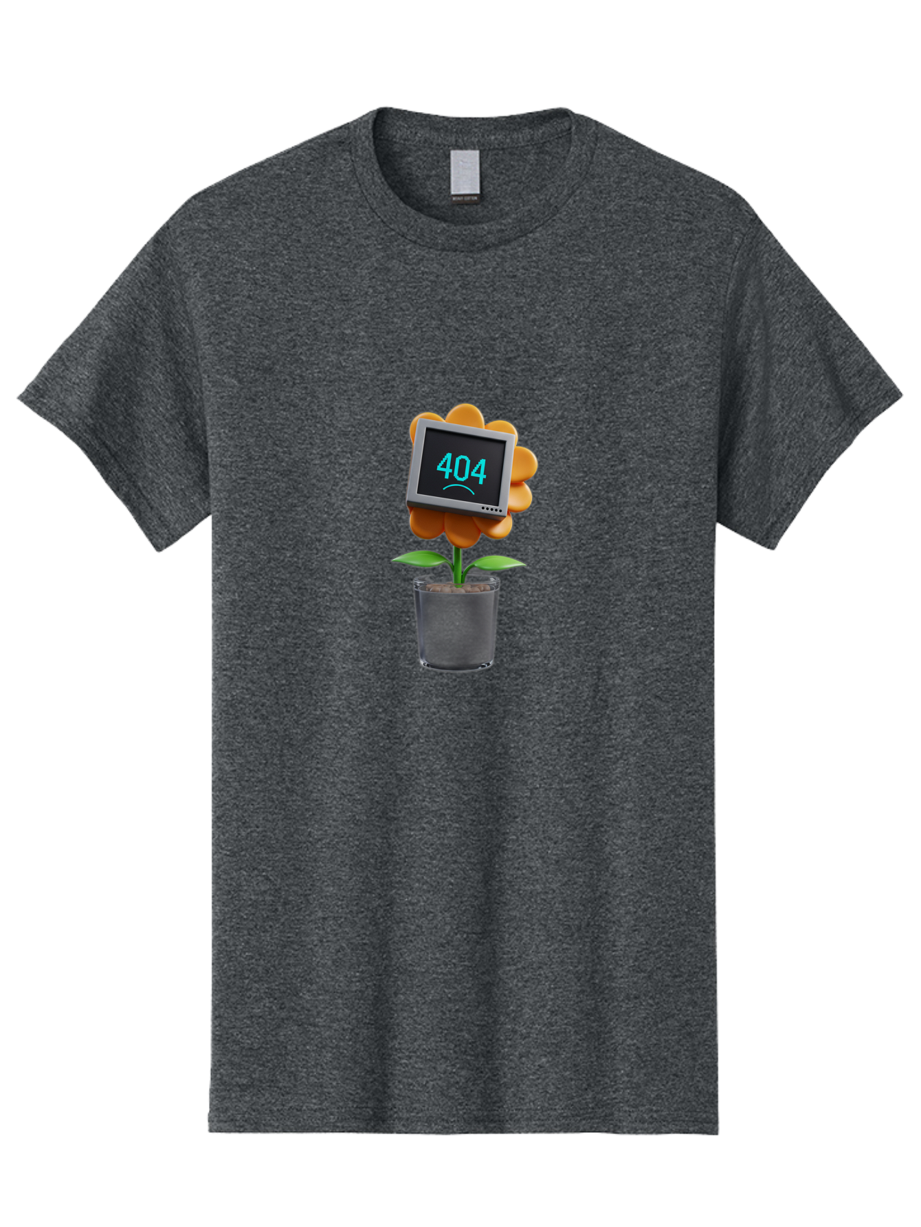 404-Flower Men'S Graphic Tee, 100% Cotton, Comfortable Casual Summer Wear, Machine Washable, Error Message, 404 Page Not Found, Orange Flower, Pot, Screen Display, Sad Face, Technology Glitch, Digital Error, Web Page Issue Baa094 13