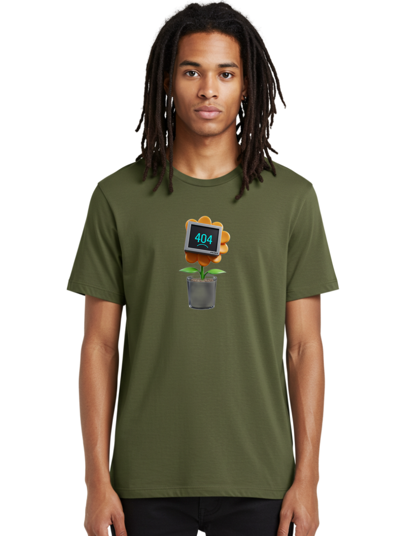 404-Flower Men'S Graphic Tee, 100% Cotton, Comfortable Casual Summer Wear, Machine Washable, Error Message, 404 Page Not Found, Orange Flower, Pot, Screen Display, Sad Face, Technology Glitch, Digital Error, Web Page Issue Baa094 22