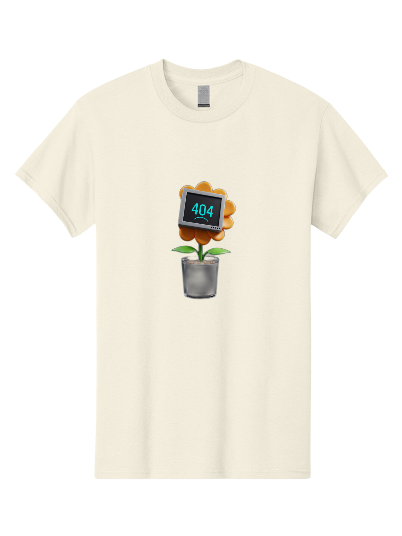 404-Flower Men'S Graphic Tee, 100% Cotton, Comfortable Casual Summer Wear, Machine Washable, Error Message, 404 Page Not Found, Orange Flower, Pot, Screen Display, Sad Face, Technology Glitch, Digital Error, Web Page Issue Baa094 23
