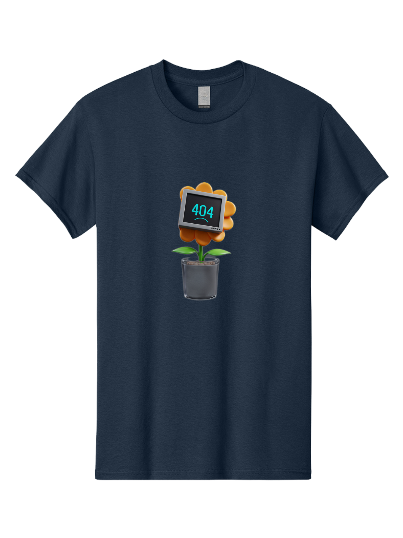 404-Flower Men'S Graphic Tee, 100% Cotton, Comfortable Casual Summer Wear, Machine Washable, Error Message, 404 Page Not Found, Orange Flower, Pot, Screen Display, Sad Face, Technology Glitch, Digital Error, Web Page Issue Baa094 3