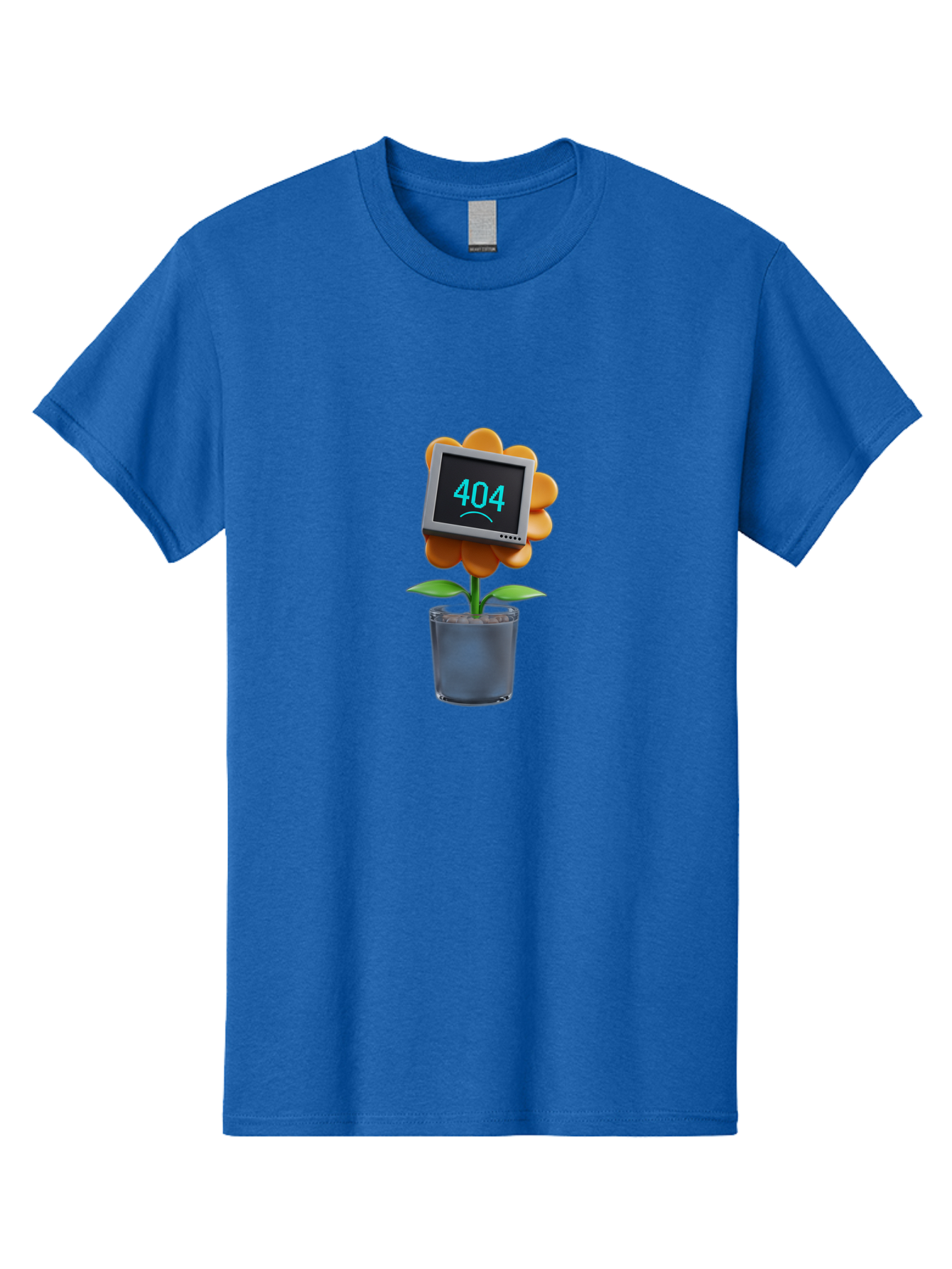 404-Flower Men'S Graphic Tee, 100% Cotton, Comfortable Casual Summer Wear, Machine Washable, Error Message, 404 Page Not Found, Orange Flower, Pot, Screen Display, Sad Face, Technology Glitch, Digital Error, Web Page Issue Baa094 15
