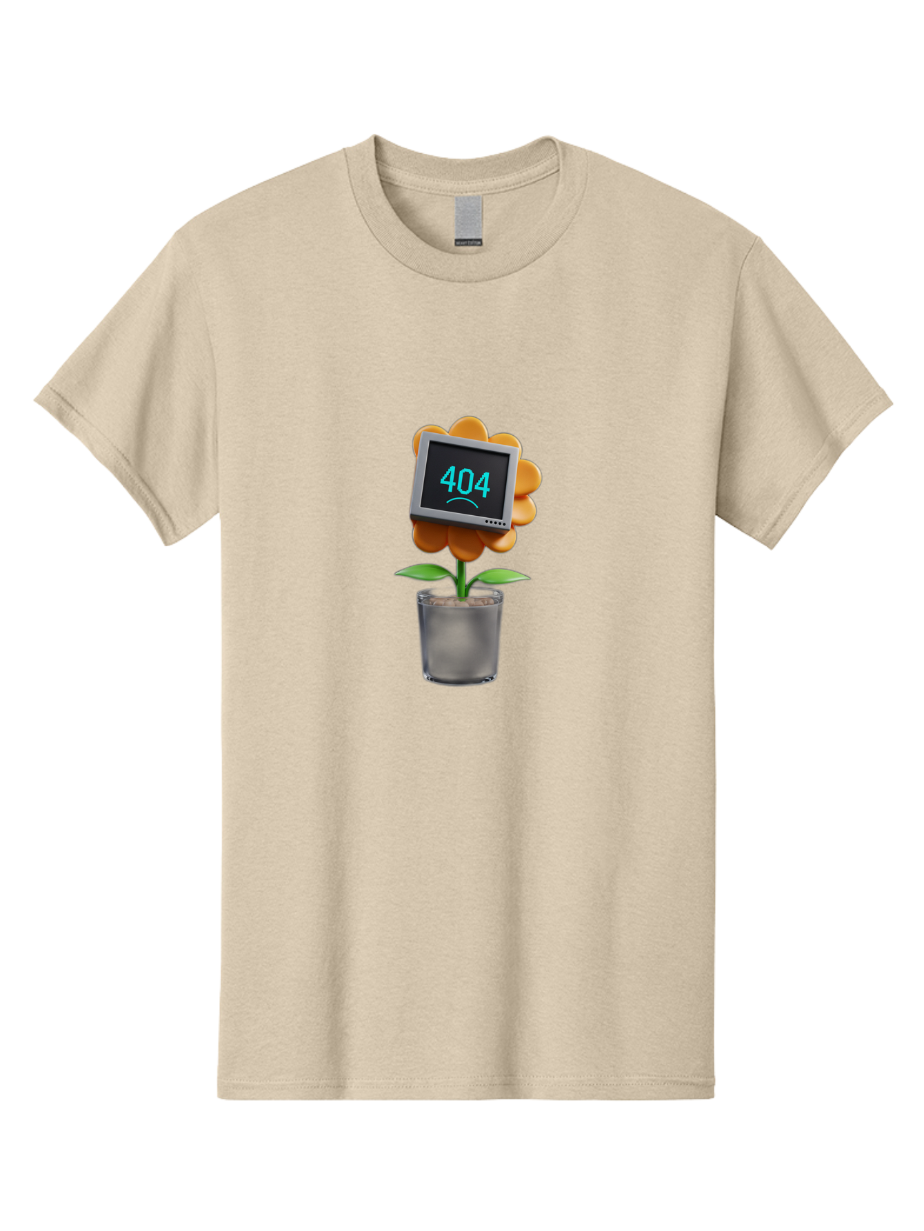 404-Flower Men'S Graphic Tee, 100% Cotton, Comfortable Casual Summer Wear, Machine Washable, Error Message, 404 Page Not Found, Orange Flower, Pot, Screen Display, Sad Face, Technology Glitch, Digital Error, Web Page Issue Baa094 11