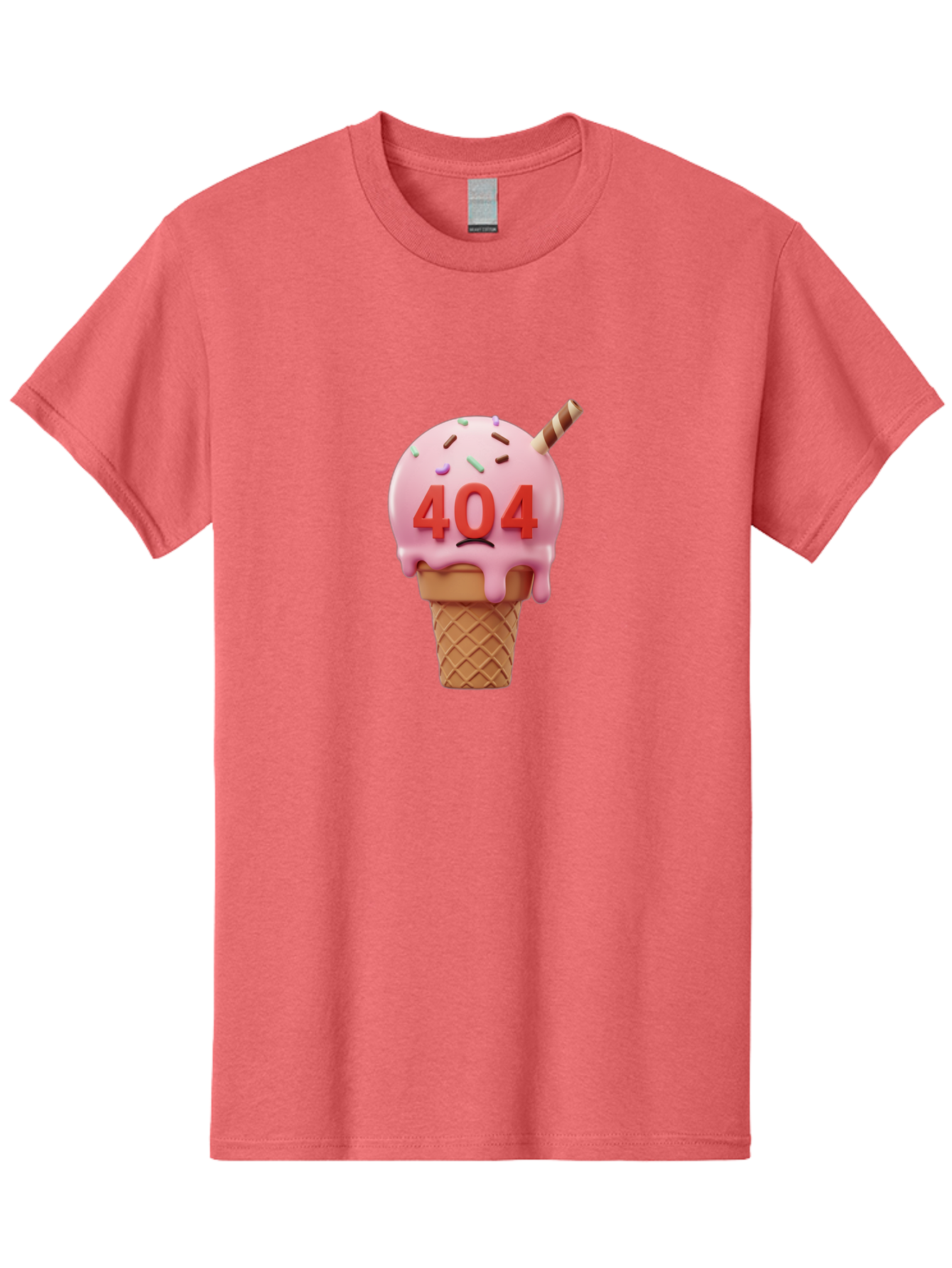 404-Ice-Cream Men'S Graphic Tee, 100% Cotton, Comfortable Casual Summer Wear, Machine Washable, Sad Ice Cream Cone, 404 Error, Pink Ice Cream, Sprinkles, Sweet Treat, Frowning Face, Melting Ice Cream, Error Message, Dessert, 404 Baa095 5