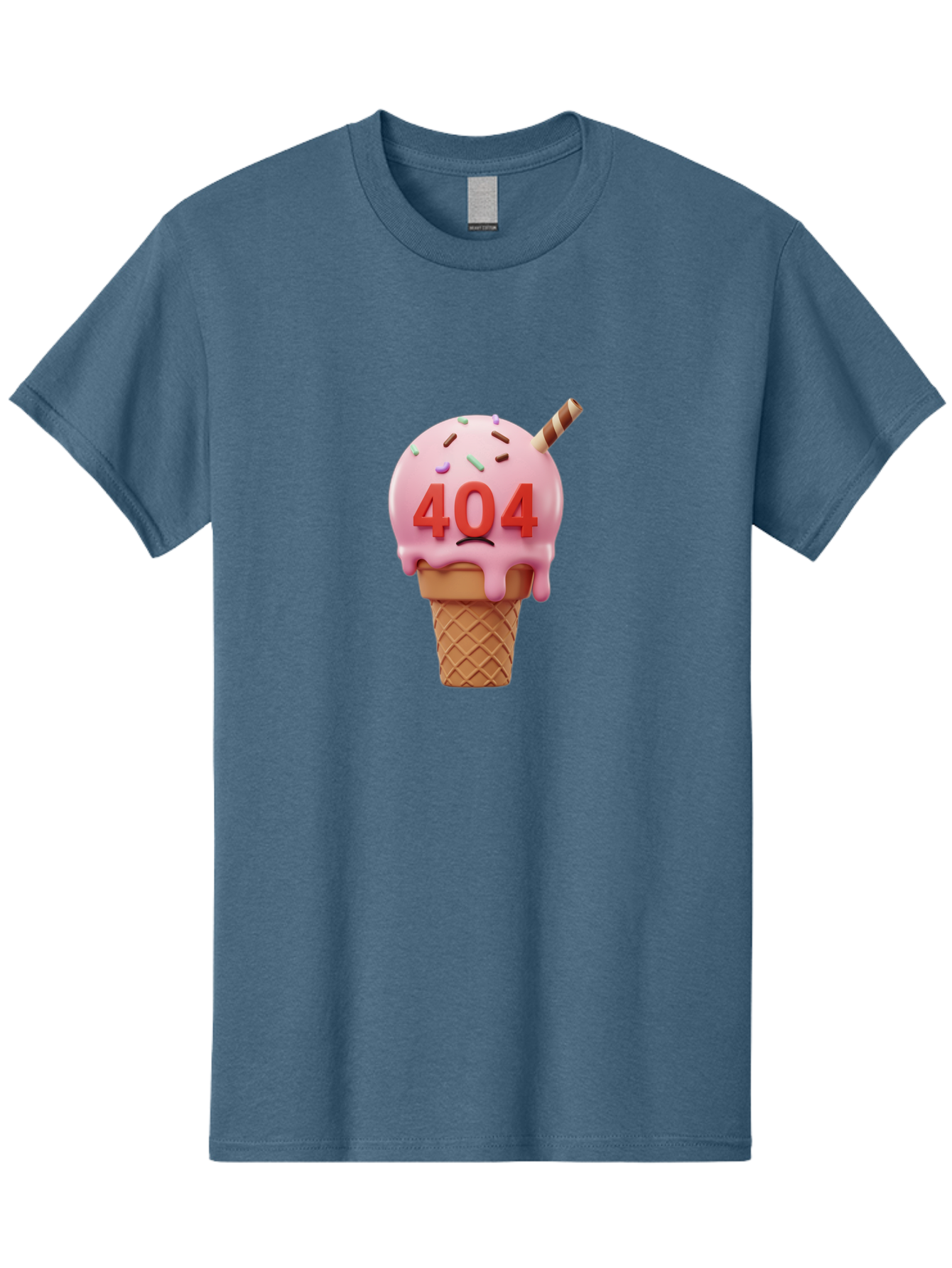404-Ice-Cream Men'S Graphic Tee, 100% Cotton, Comfortable Casual Summer Wear, Machine Washable, Sad Ice Cream Cone, 404 Error, Pink Ice Cream, Sprinkles, Sweet Treat, Frowning Face, Melting Ice Cream, Error Message, Dessert, 404 Baa095 25