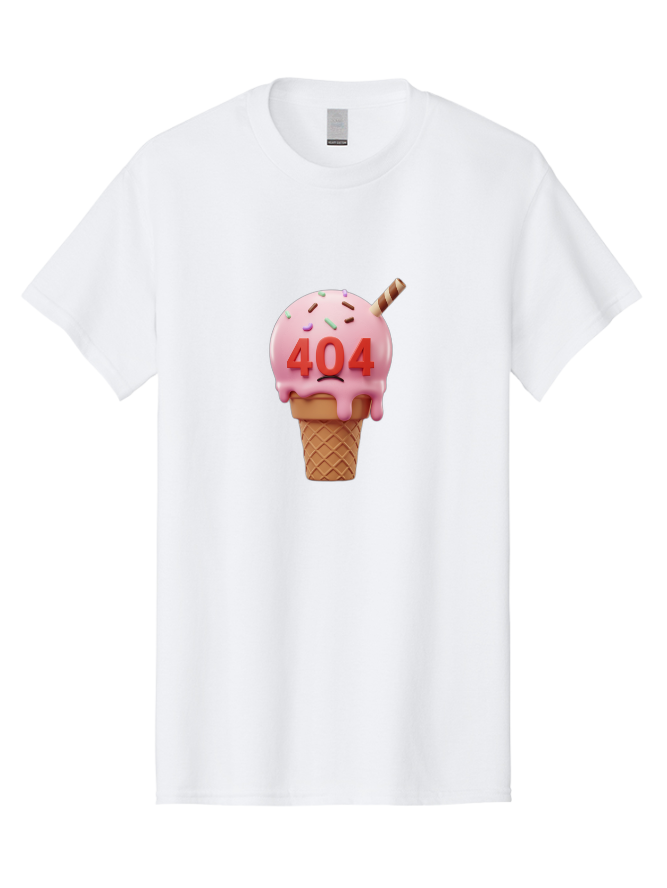 404-Ice-Cream Men'S Graphic Tee, 100% Cotton, Comfortable Casual Summer Wear, Machine Washable, Sad Ice Cream Cone, 404 Error, Pink Ice Cream, Sprinkles, Sweet Treat, Frowning Face, Melting Ice Cream, Error Message, Dessert, 404 Baa095 29