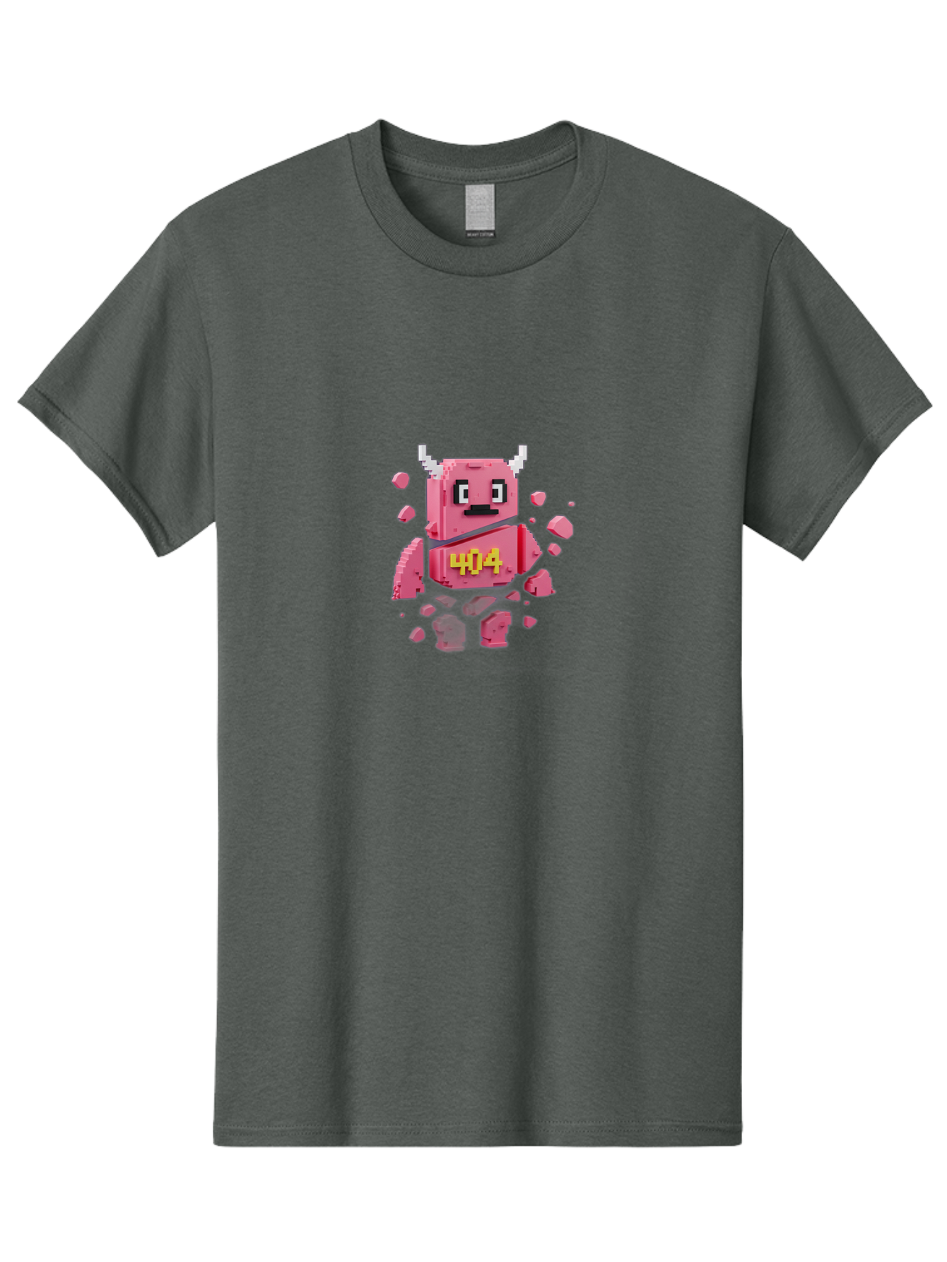 404-Minotaur Men'S Graphic Tee, 100% Cotton, Comfortable Casual Summer Wear, Machine Washable, Pixel Art, 404 Error, Broken Cube, Cute Monster, Glitchy Graphics, Retro Gaming, Digital Art, Funny Illustration, Error Message Baa097 25