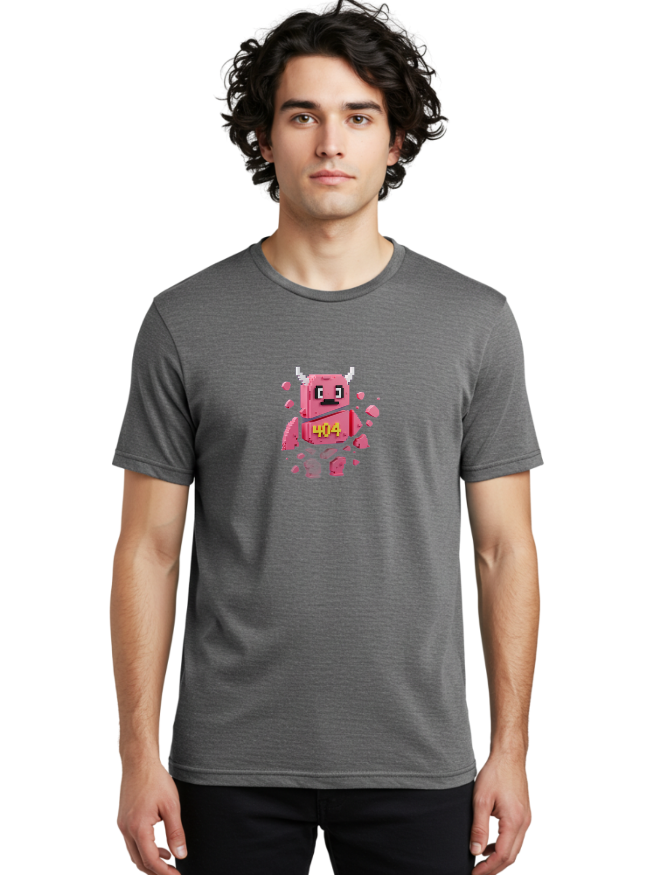 404-Minotaur Men'S Graphic Tee, 100% Cotton, Comfortable Casual Summer Wear, Machine Washable, Pixel Art, 404 Error, Broken Cube, Cute Monster, Glitchy Graphics, Retro Gaming, Digital Art, Funny Illustration, Error Message Baa097 12