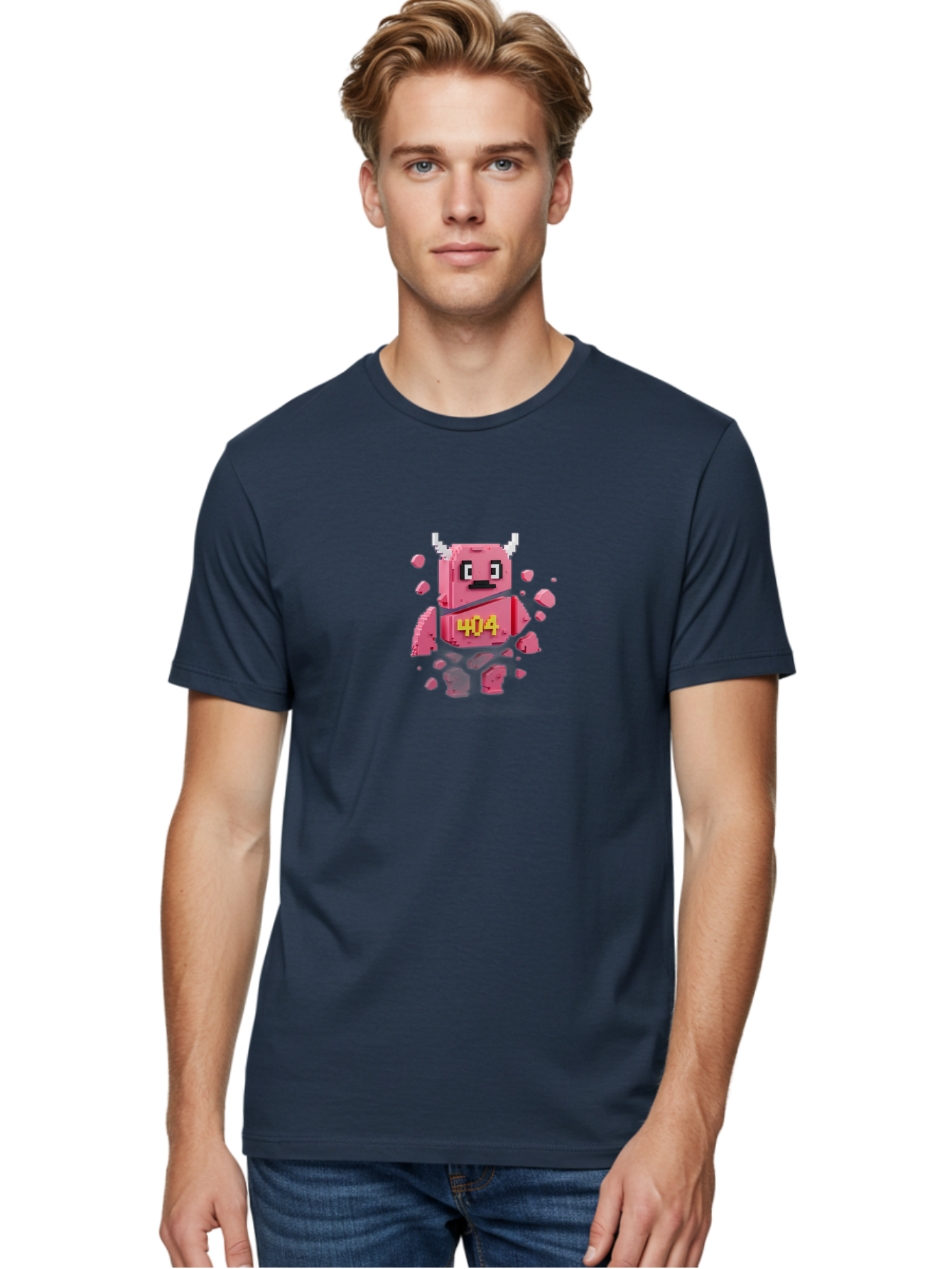 404-Minotaur Men'S Graphic Tee, 100% Cotton, Comfortable Casual Summer Wear, Machine Washable, Pixel Art, 404 Error, Broken Cube, Cute Monster, Glitchy Graphics, Retro Gaming, Digital Art, Funny Illustration, Error Message Baa097 4