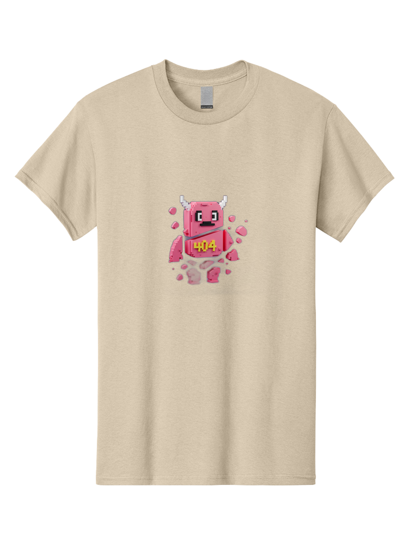 404-Minotaur Men'S Graphic Tee, 100% Cotton, Comfortable Casual Summer Wear, Machine Washable, Pixel Art, 404 Error, Broken Cube, Cute Monster, Glitchy Graphics, Retro Gaming, Digital Art, Funny Illustration, Error Message Baa097 21