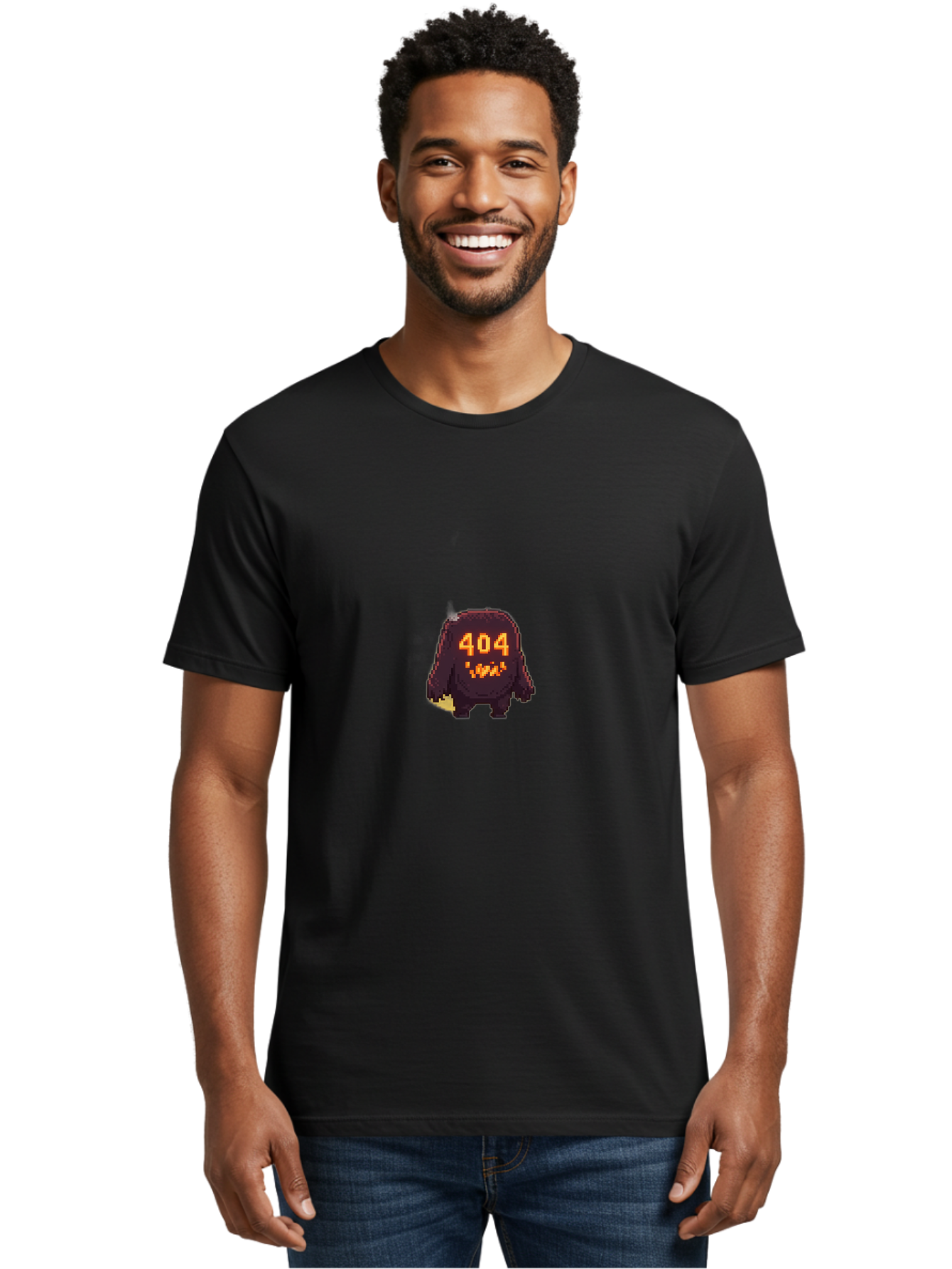 404-Monster-1 Men'S Graphic Tee, 100% Cotton, Comfortable Casual Summer Wear, Machine Washable, Pixel Art Monster, Error Message, 404 Error, Broken Link, Creepy Creature, Digital Art, Halloween Theme, Orange Glow, Dark Creature Baa098 10