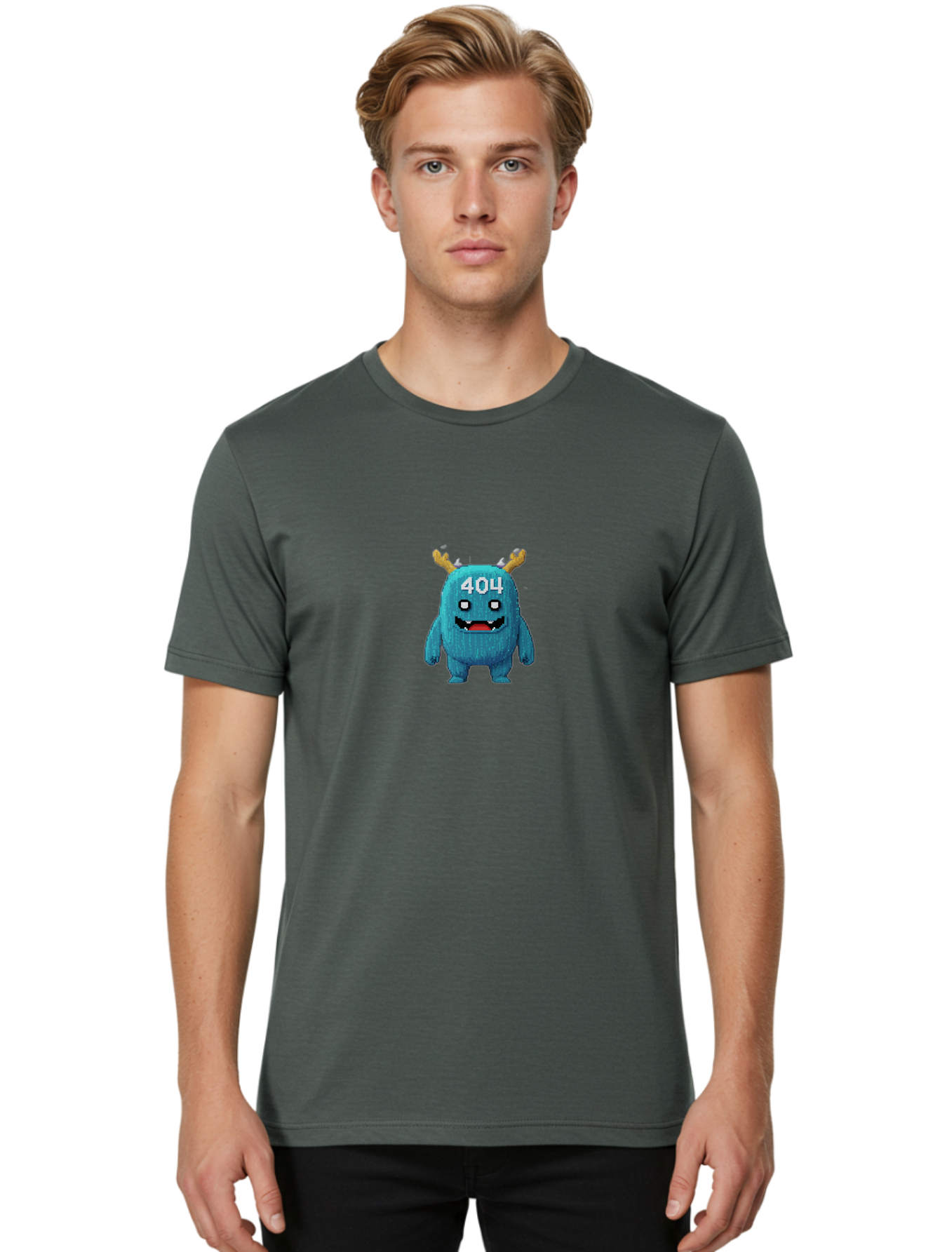 404-Monster-2 Men'S Graphic Tee, 100% Cotton, Comfortable Casual Summer Wear, Machine Washable, Cute Monster, Error Page, 404 Page, Funny Creature, Cartoon Character, Error Message, Digital Art, Web Design, Pixel Art Baa099 24