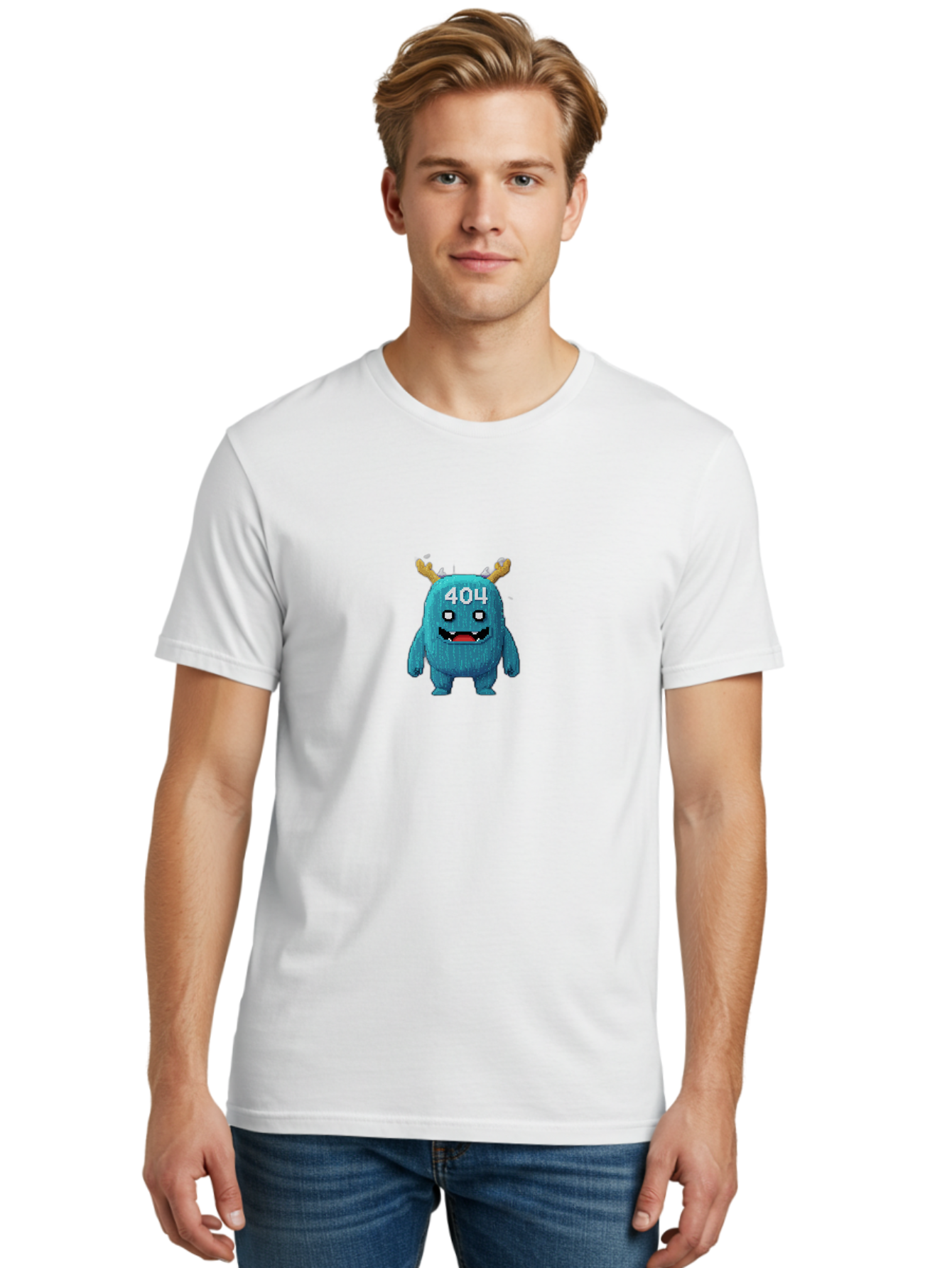 404-Monster-2 Men'S Graphic Tee, 100% Cotton, Comfortable Casual Summer Wear, Machine Washable, Cute Monster, Error Page, 404 Page, Funny Creature, Cartoon Character, Error Message, Digital Art, Web Design, Pixel Art Baa099 28