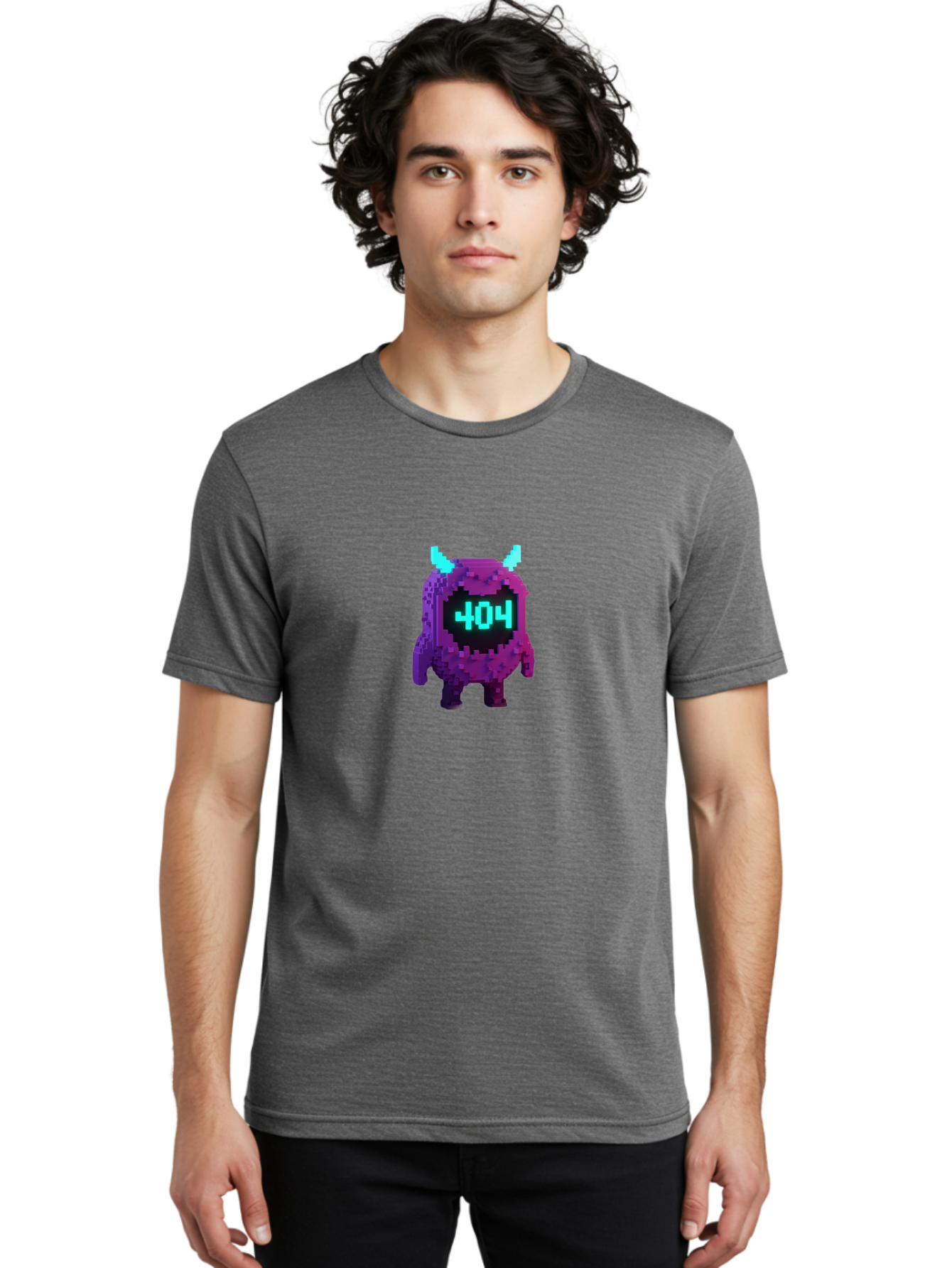 404-Monster-3 Men'S Graphic Tee, 100% Cotton, Comfortable Casual Summer Wear, Machine Washable, Pixel Art Monster, 404 Error, Digital Creature, Purple Monster, Blue Horns, Error Page, Glitchy Graphics, 8-Bit Style, Retro Gaming Baa100 14