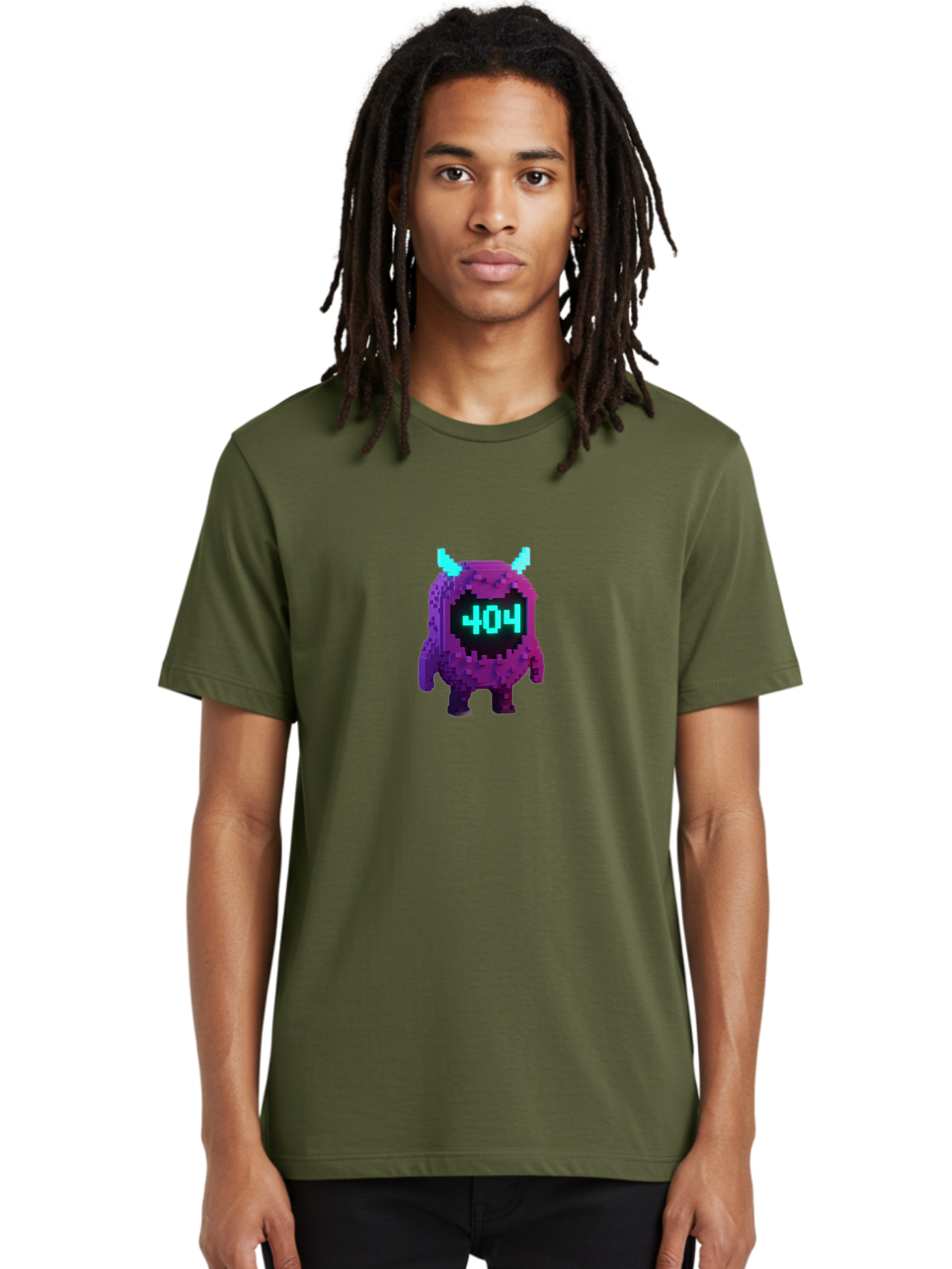 404-Monster-3 Men'S Graphic Tee, 100% Cotton, Comfortable Casual Summer Wear, Machine Washable, Pixel Art Monster, 404 Error, Digital Creature, Purple Monster, Blue Horns, Error Page, Glitchy Graphics, 8-Bit Style, Retro Gaming Baa100 22