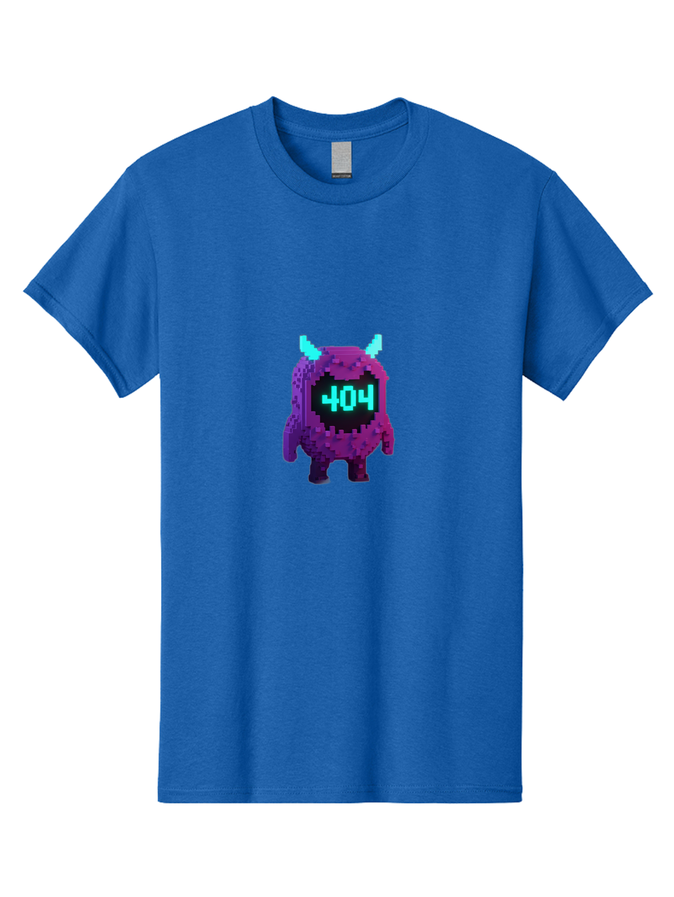 404-Monster-3 Men'S Graphic Tee, 100% Cotton, Comfortable Casual Summer Wear, Machine Washable, Pixel Art Monster, 404 Error, Digital Creature, Purple Monster, Blue Horns, Error Page, Glitchy Graphics, 8-Bit Style, Retro Gaming Baa100 5
