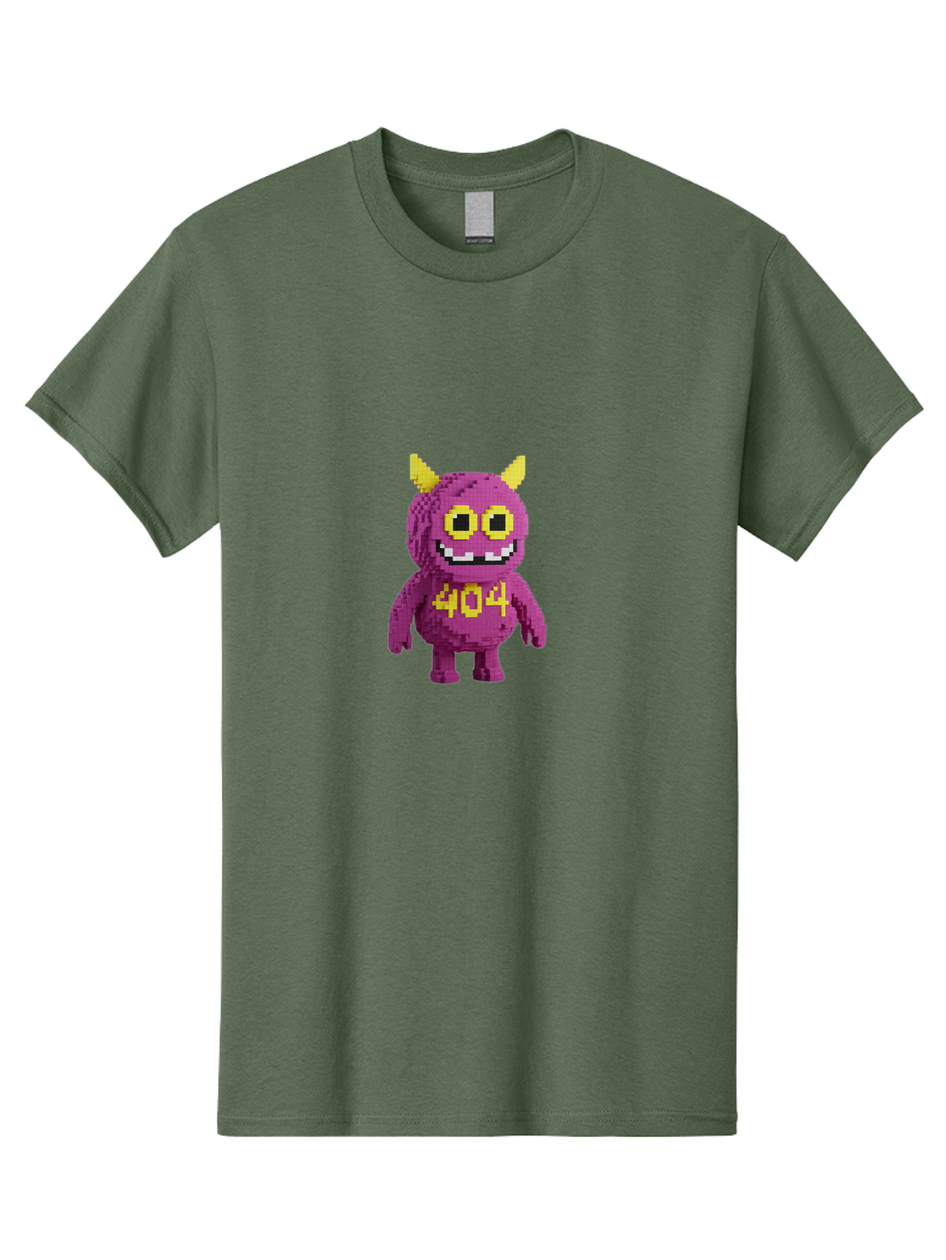 404-Monster-4 Men'S Graphic Tee, 100% Cotton, Comfortable Casual Summer Wear, Machine Washable, Pixel Art Monster, Purple Creature, Yellow Horns, 404 Error, Cartoon Character, Funny Design, Web Error Icon, Cute Pixel Monster, Digital Art, Baa101 1