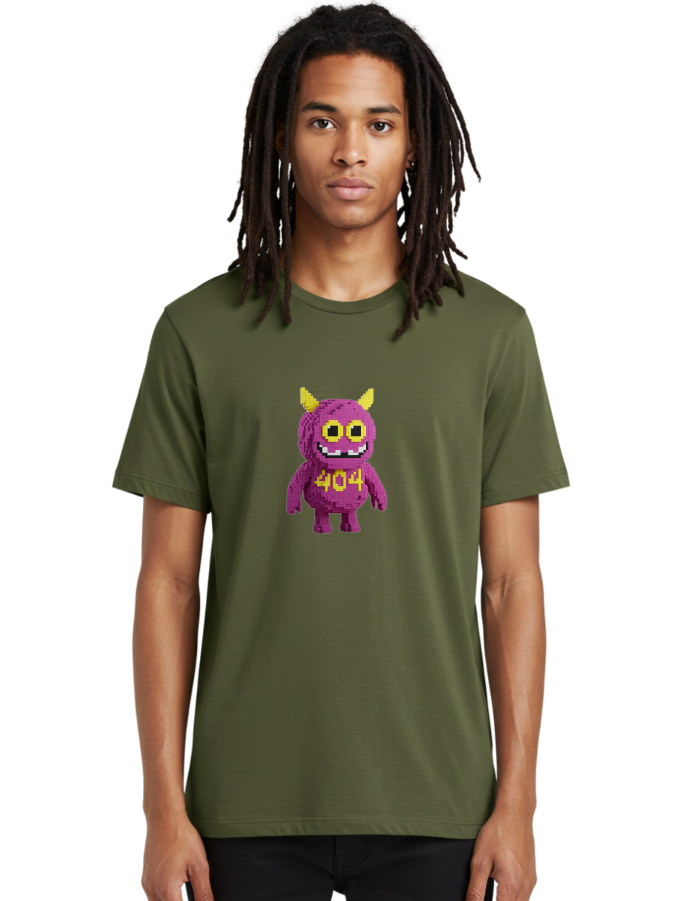 404-Monster-4 Men'S Graphic Tee, 100% Cotton, Comfortable Casual Summer Wear, Machine Washable, Pixel Art Monster, Purple Creature, Yellow Horns, 404 Error, Cartoon Character, Funny Design, Web Error Icon, Cute Pixel Monster, Digital Art, Baa101 2