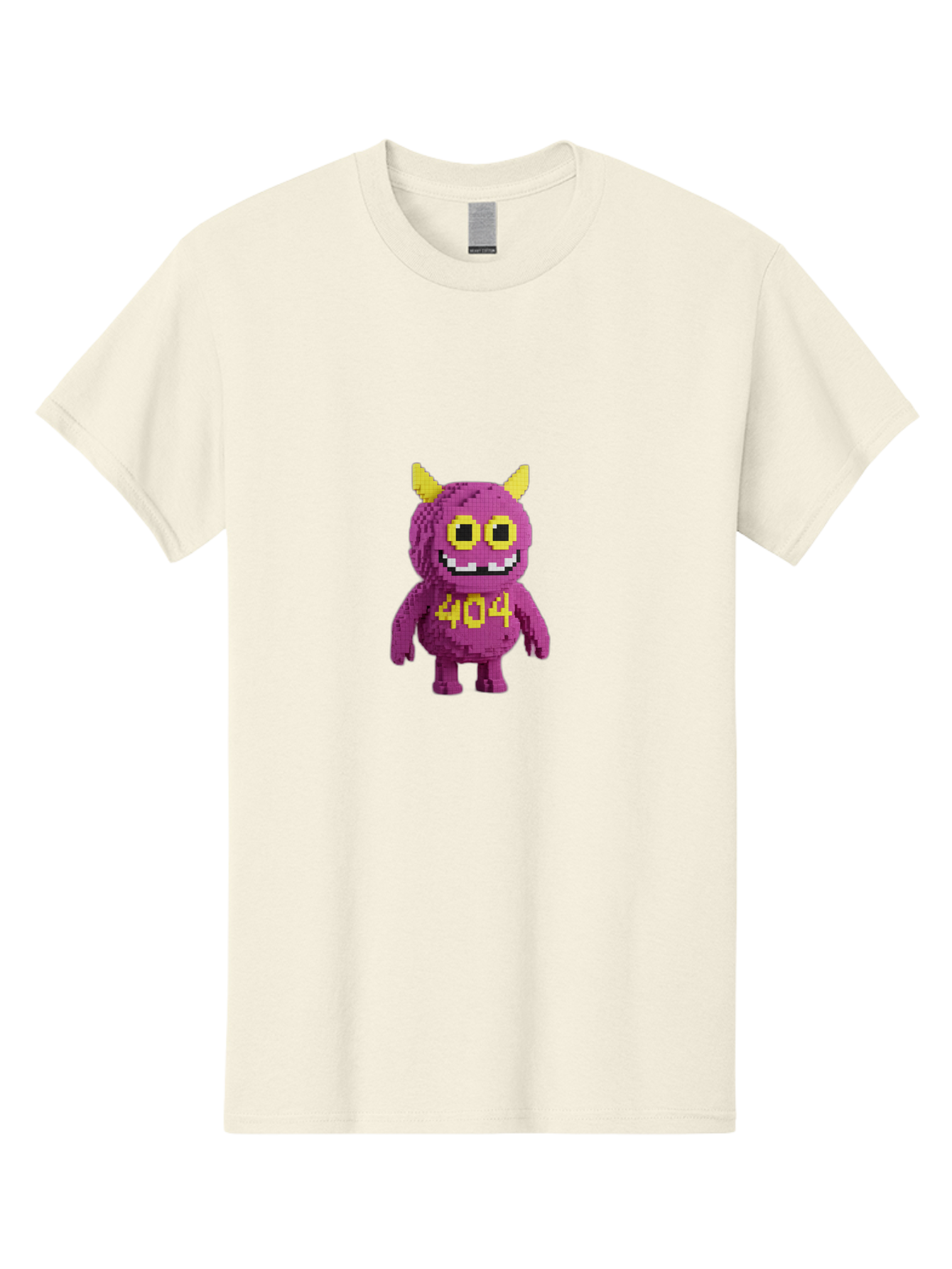 404-Monster-4 Men'S Graphic Tee, 100% Cotton, Comfortable Casual Summer Wear, Machine Washable, Pixel Art Monster, Purple Creature, Yellow Horns, 404 Error, Cartoon Character, Funny Design, Web Error Icon, Cute Pixel Monster, Digital Art, Baa101 7