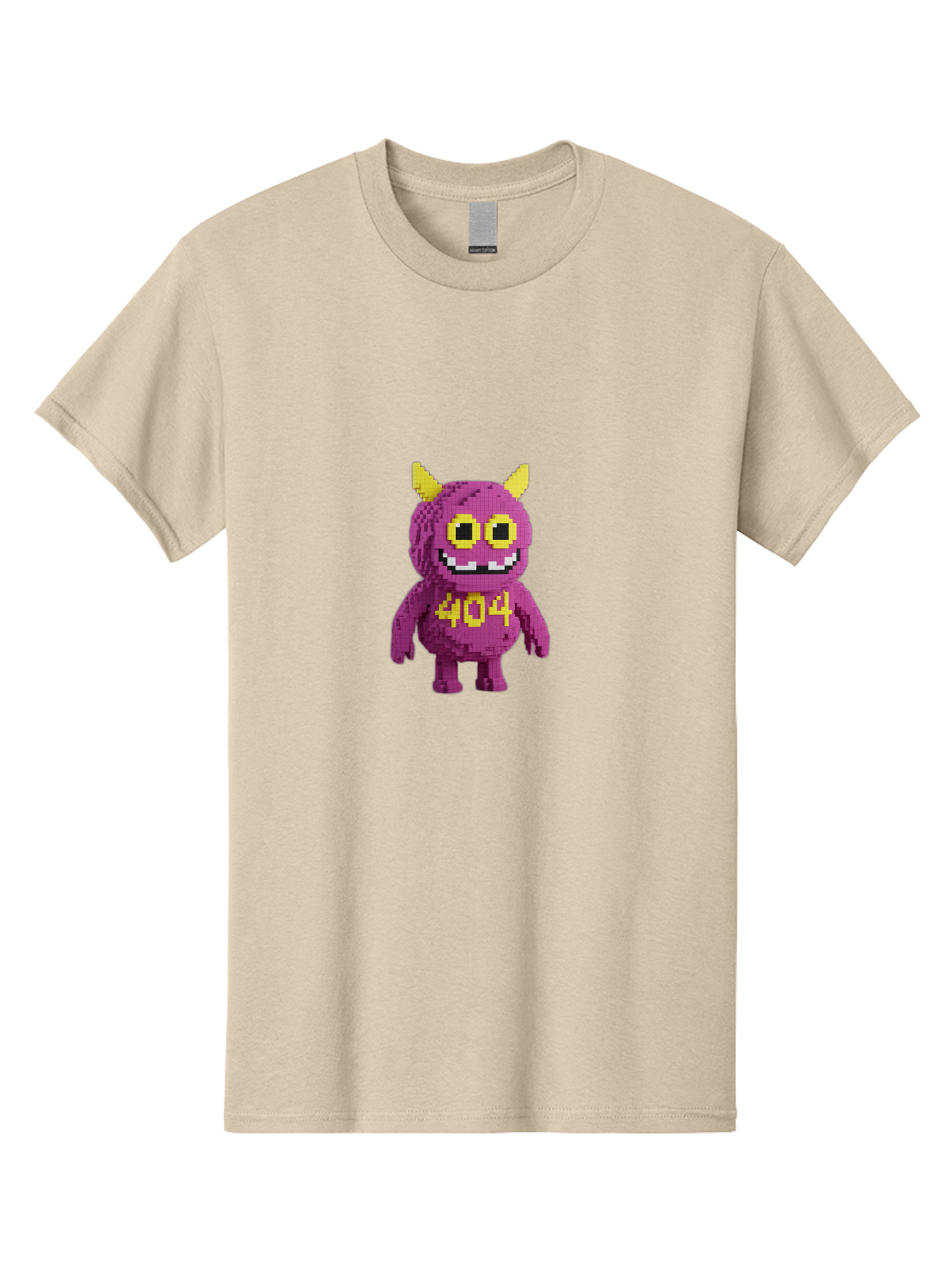 404-Monster-4 Men'S Graphic Tee, 100% Cotton, Comfortable Casual Summer Wear, Machine Washable, Pixel Art Monster, Purple Creature, Yellow Horns, 404 Error, Cartoon Character, Funny Design, Web Error Icon, Cute Pixel Monster, Digital Art, Baa101 13