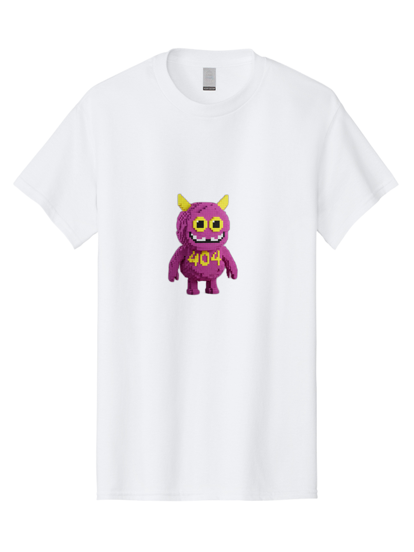 404-Monster-4 Men'S Graphic Tee, 100% Cotton, Comfortable Casual Summer Wear, Machine Washable, Pixel Art Monster, Purple Creature, Yellow Horns, 404 Error, Cartoon Character, Funny Design, Web Error Icon, Cute Pixel Monster, Digital Art, Baa101 25