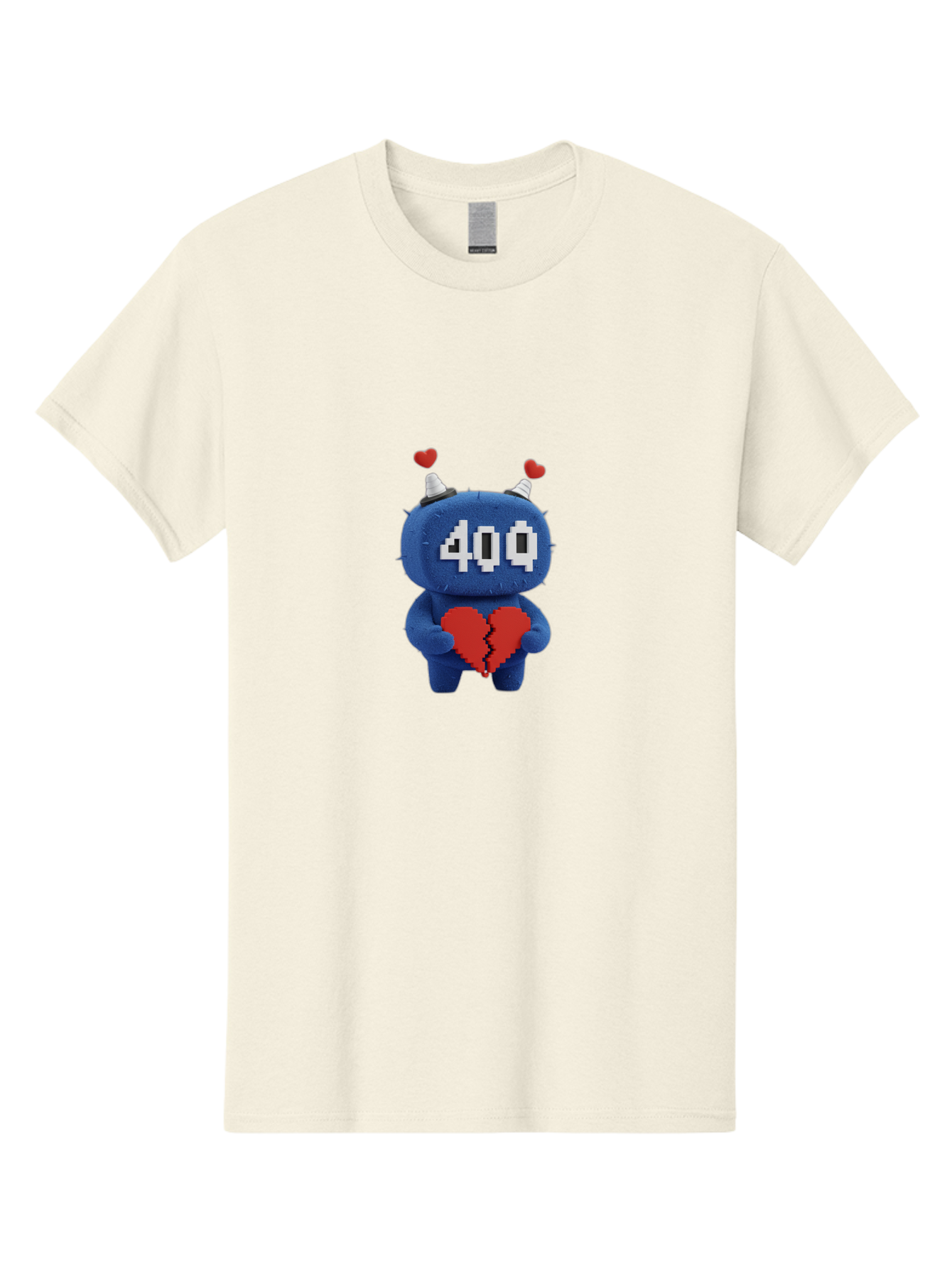 404-Monster Men'S Graphic Tee, 100% Cotton, Comfortable Casual Summer Wear, Machine Washable, Broken Red Heart, Blue Creature, 400 Displayed On Face, Pixelated Eyes, White Horns, Cute Character, Digital Illustration, Pixel Art, Heartbreak, Baa102 13
