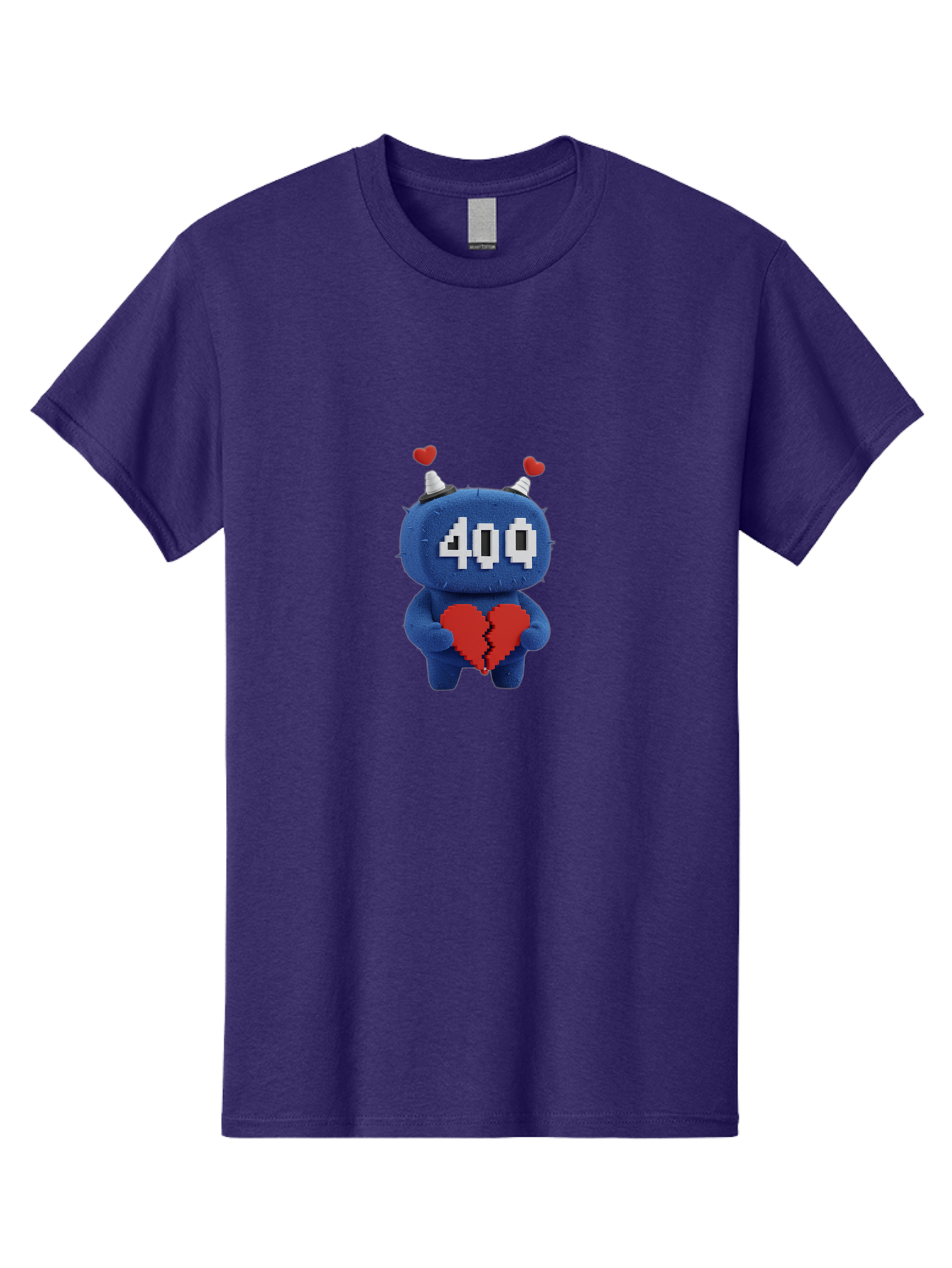 404-Monster Men'S Graphic Tee, 100% Cotton, Comfortable Casual Summer Wear, Machine Washable, Broken Red Heart, Blue Creature, 400 Displayed On Face, Pixelated Eyes, White Horns, Cute Character, Digital Illustration, Pixel Art, Heartbreak, Baa102 1