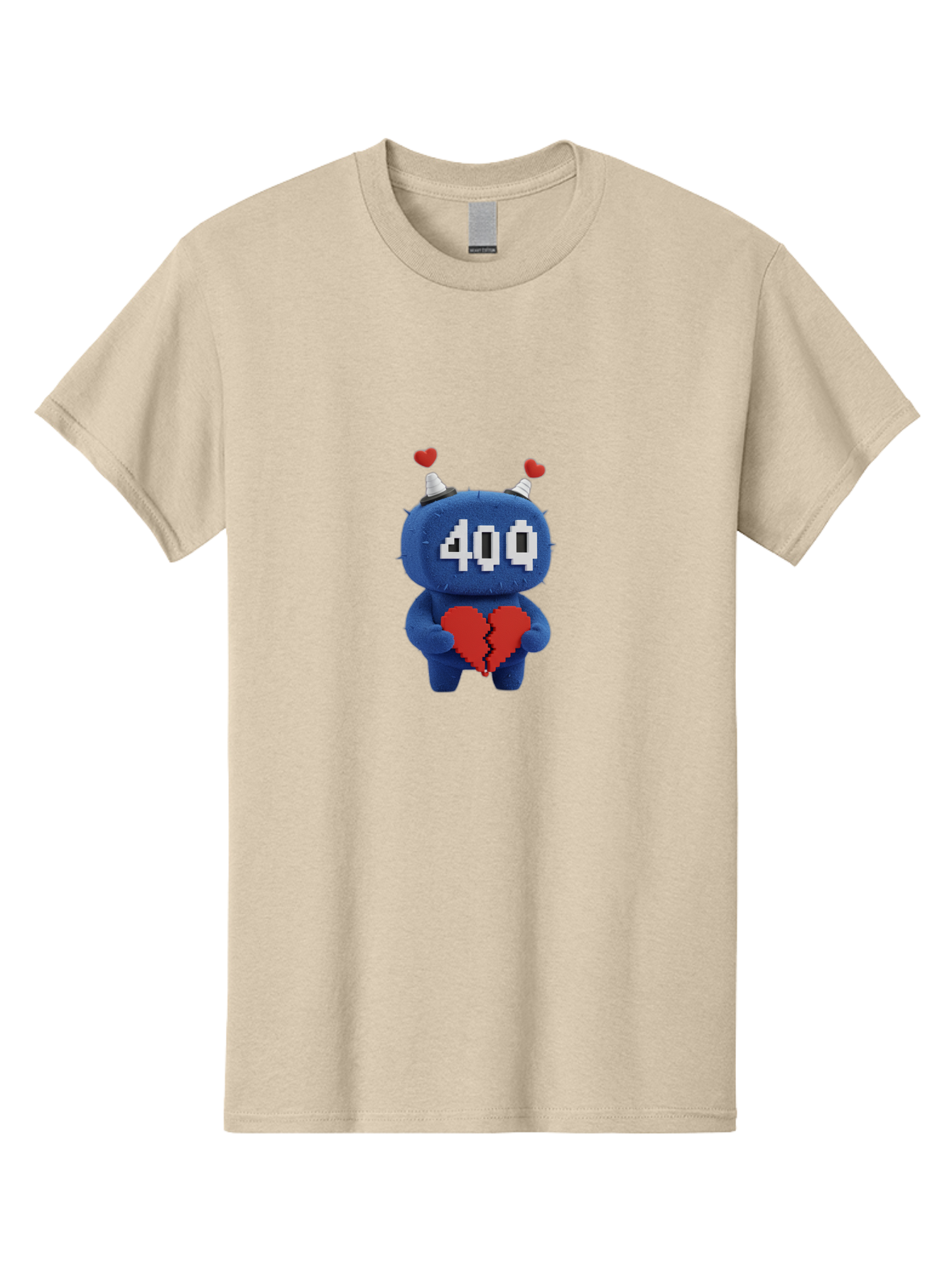 404-Monster Men'S Graphic Tee, 100% Cotton, Comfortable Casual Summer Wear, Machine Washable, Broken Red Heart, Blue Creature, 400 Displayed On Face, Pixelated Eyes, White Horns, Cute Character, Digital Illustration, Pixel Art, Heartbreak, Baa102 7