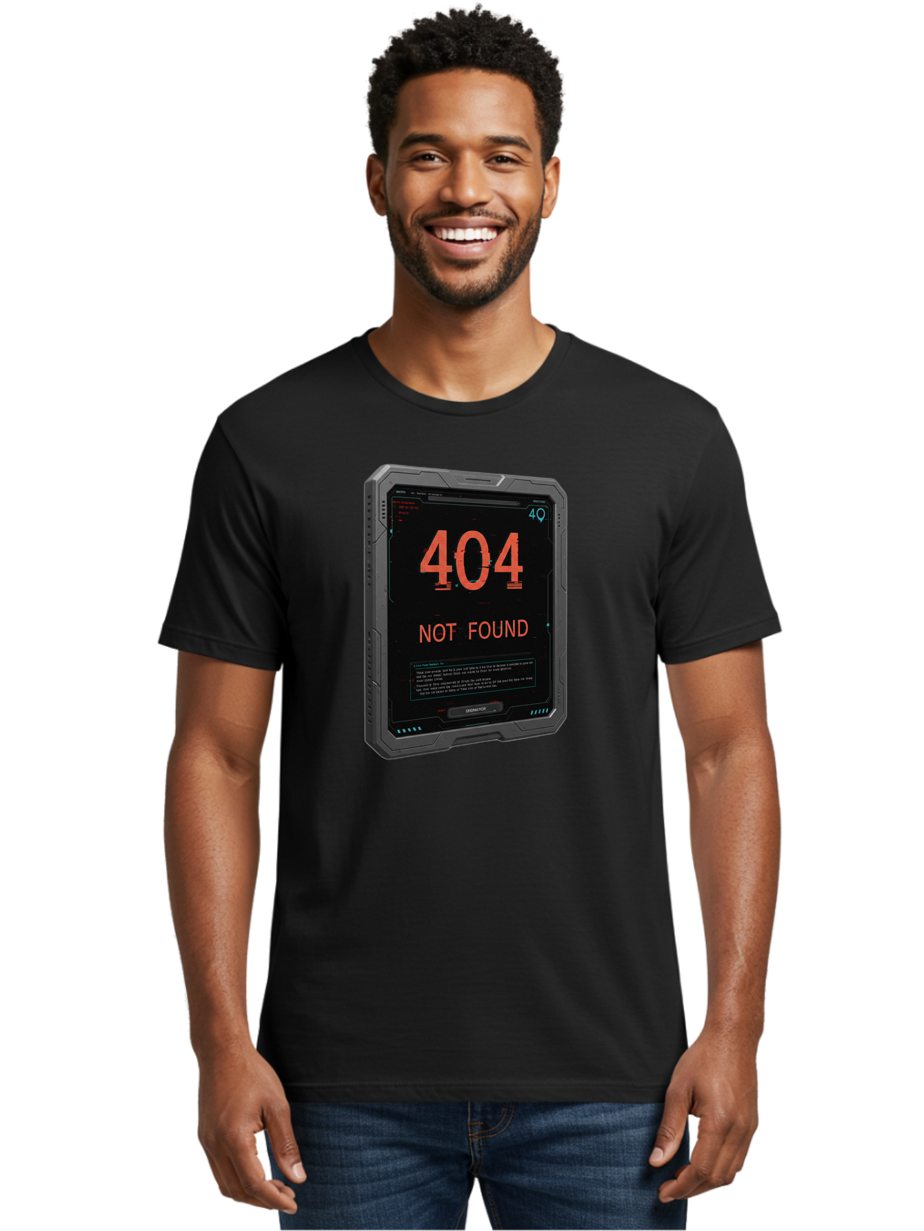 404-Not-Found Men'S Graphic Tee, 100% Cotton, Comfortable Casual Summer Wear, Machine Washable, 404 Error, Not Found Message, Futuristic Device, Error Screen, Cyberpunk Theme, Orange Text, Black Device, Tech Glitch, Sci-Fi Interface, Baa103 10