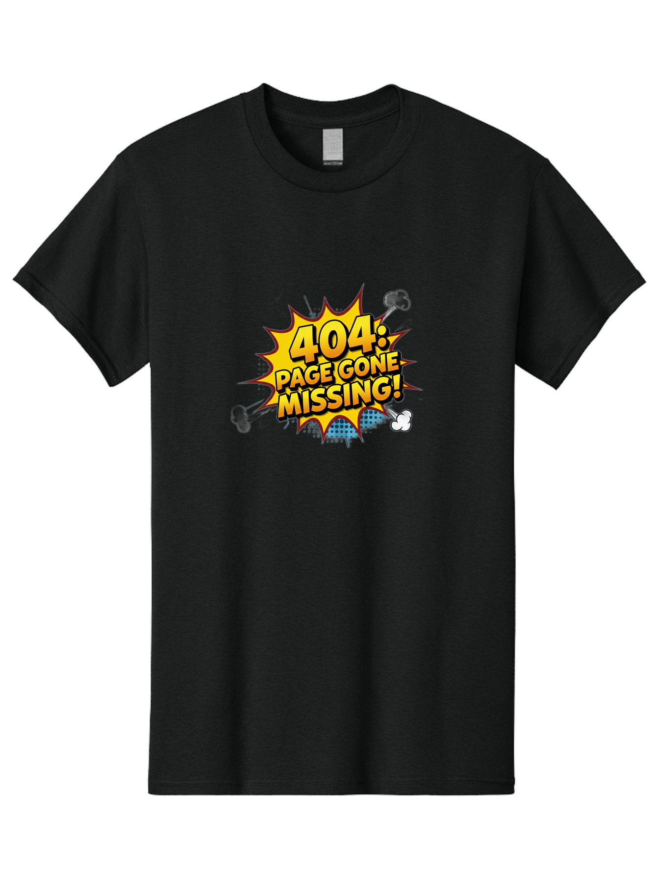 404-Page-Gone-Missing Men'S Graphic Tee, 100% Cotton, Comfortable Casual Summer Wear, Machine Washable, 404 Error Message, Page Not Found, Missing Page, Cartoon-Style Comic, Yellow And Blue Graphics, Funny Illustrations, Humorous Tone, Baa104 23