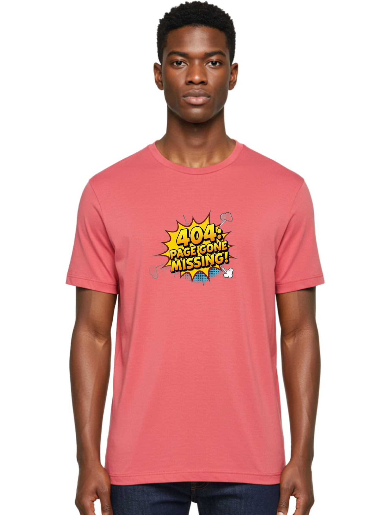 404-Page-Gone-Missing Men'S Graphic Tee, 100% Cotton, Comfortable Casual Summer Wear, Machine Washable, 404 Error Message, Page Not Found, Missing Page, Cartoon-Style Comic, Yellow And Blue Graphics, Funny Illustrations, Humorous Tone, Baa104 30
