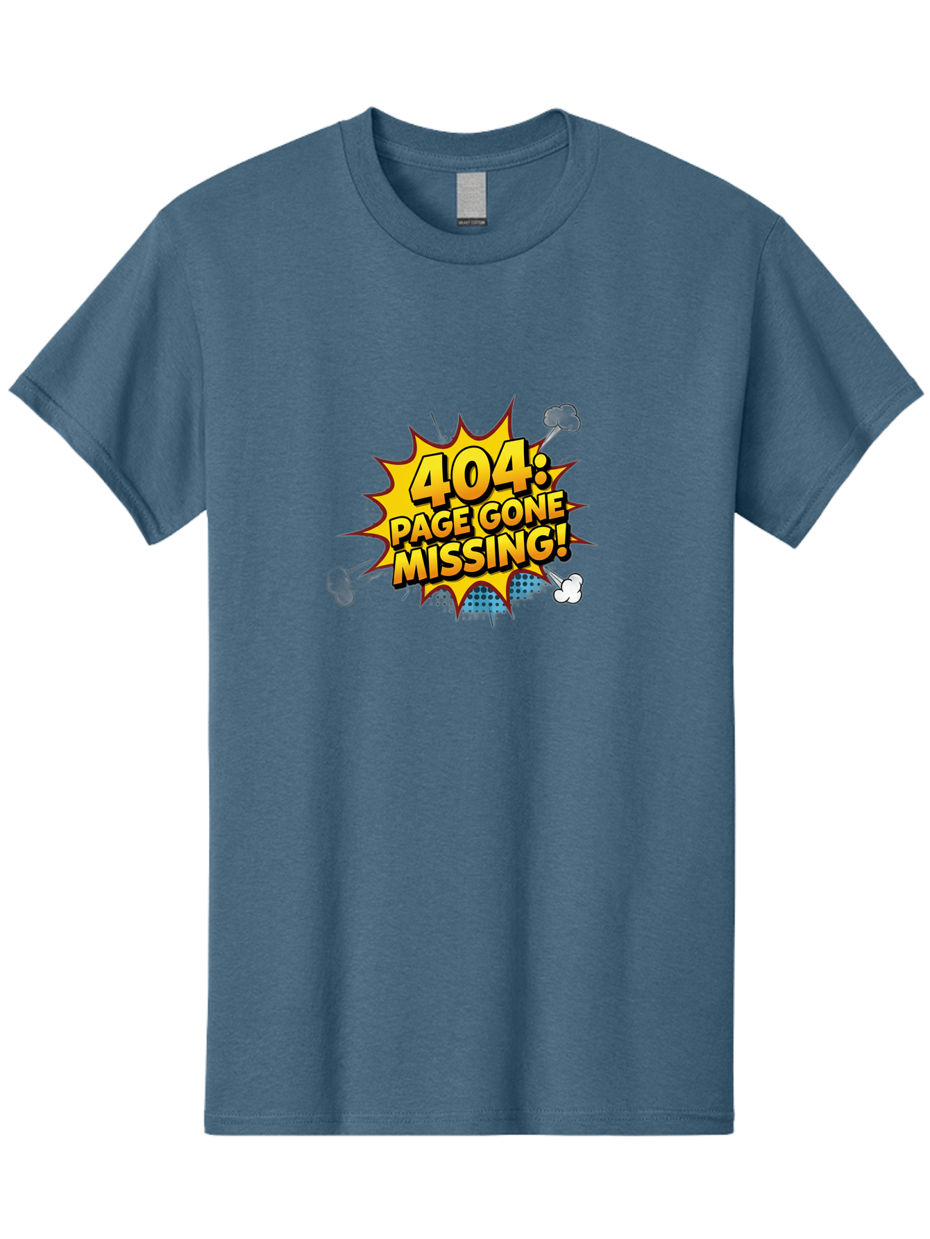 404-Page-Gone-Missing Men'S Graphic Tee, 100% Cotton, Comfortable Casual Summer Wear, Machine Washable, 404 Error Message, Page Not Found, Missing Page, Cartoon-Style Comic, Yellow And Blue Graphics, Funny Illustrations, Humorous Tone, Baa104 5