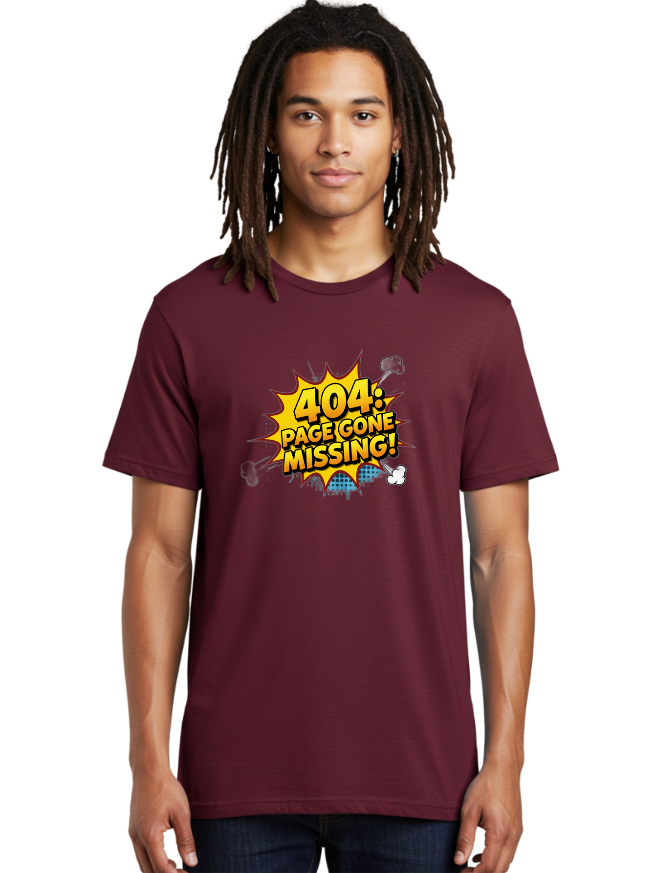 404-Page-Gone-Missing Men'S Graphic Tee, 100% Cotton, Comfortable Casual Summer Wear, Machine Washable, 404 Error Message, Page Not Found, Missing Page, Cartoon-Style Comic, Yellow And Blue Graphics, Funny Illustrations, Humorous Tone, Baa104 14