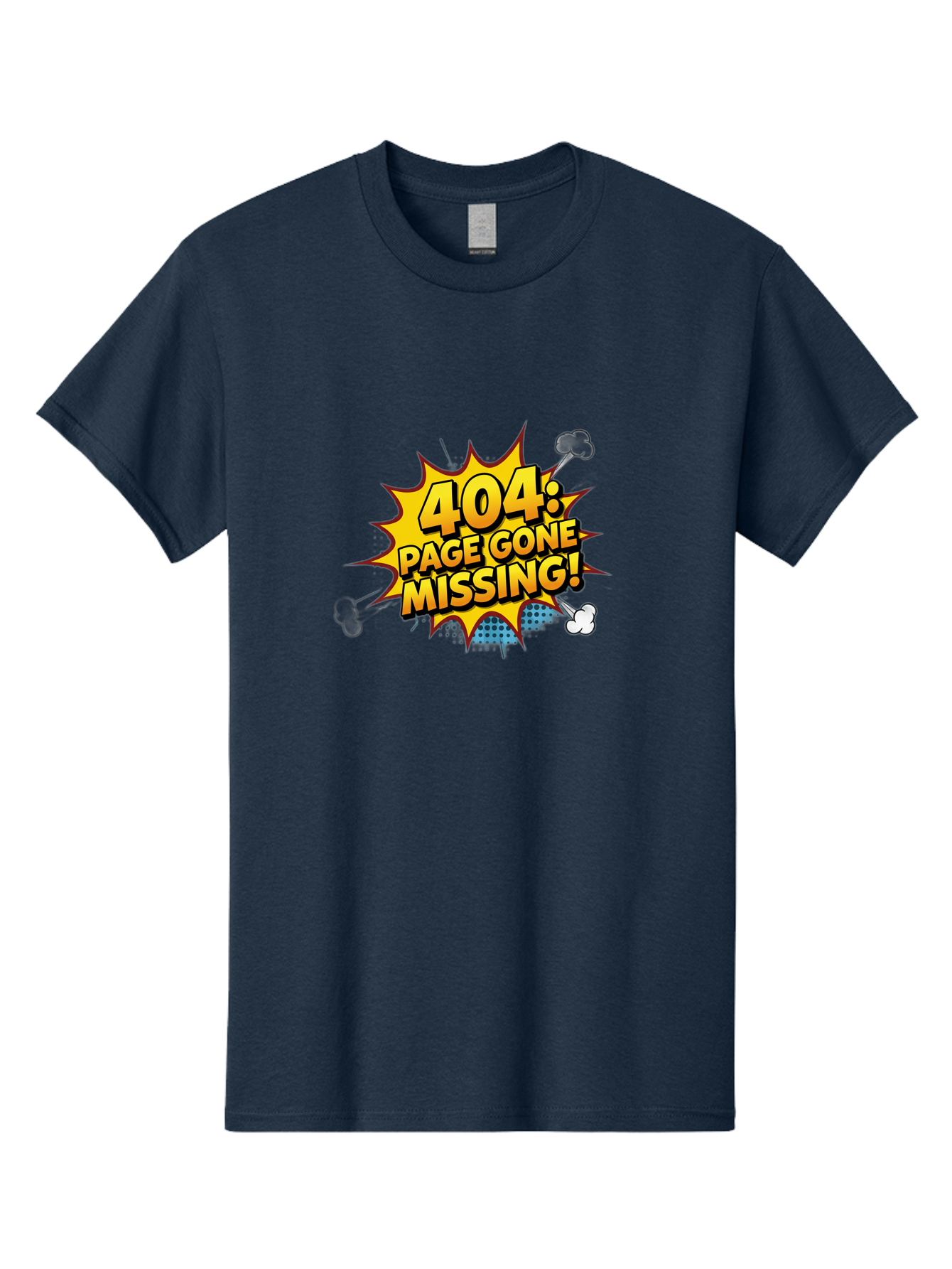 404-Page-Gone-Missing Men'S Graphic Tee, 100% Cotton, Comfortable Casual Summer Wear, Machine Washable, 404 Error Message, Page Not Found, Missing Page, Cartoon-Style Comic, Yellow And Blue Graphics, Funny Illustrations, Humorous Tone, Baa104 1