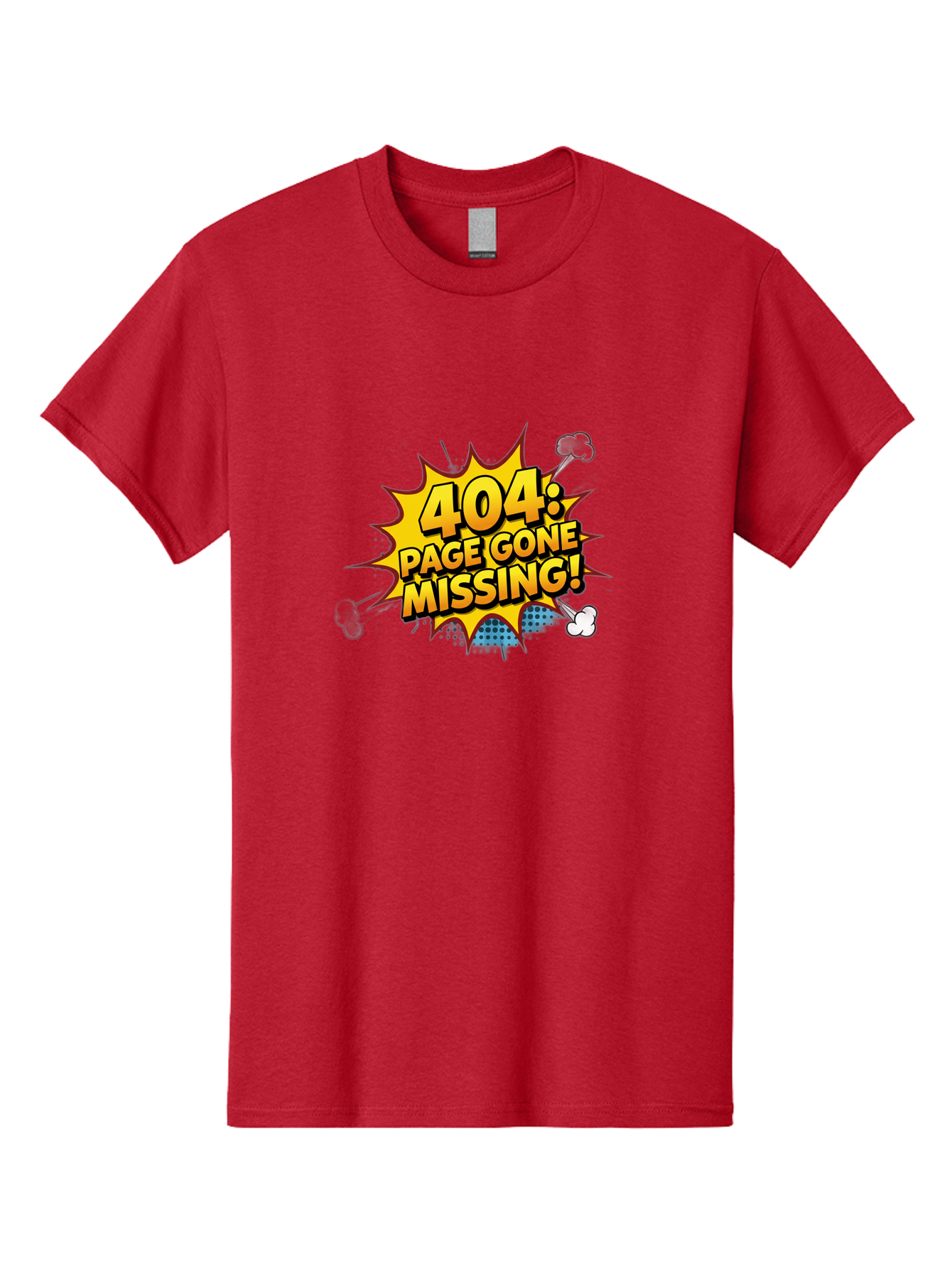 404-Page-Gone-Missing Men'S Graphic Tee, 100% Cotton, Comfortable Casual Summer Wear, Machine Washable, 404 Error Message, Page Not Found, Missing Page, Cartoon-Style Comic, Yellow And Blue Graphics, Funny Illustrations, Humorous Tone, Baa104 3