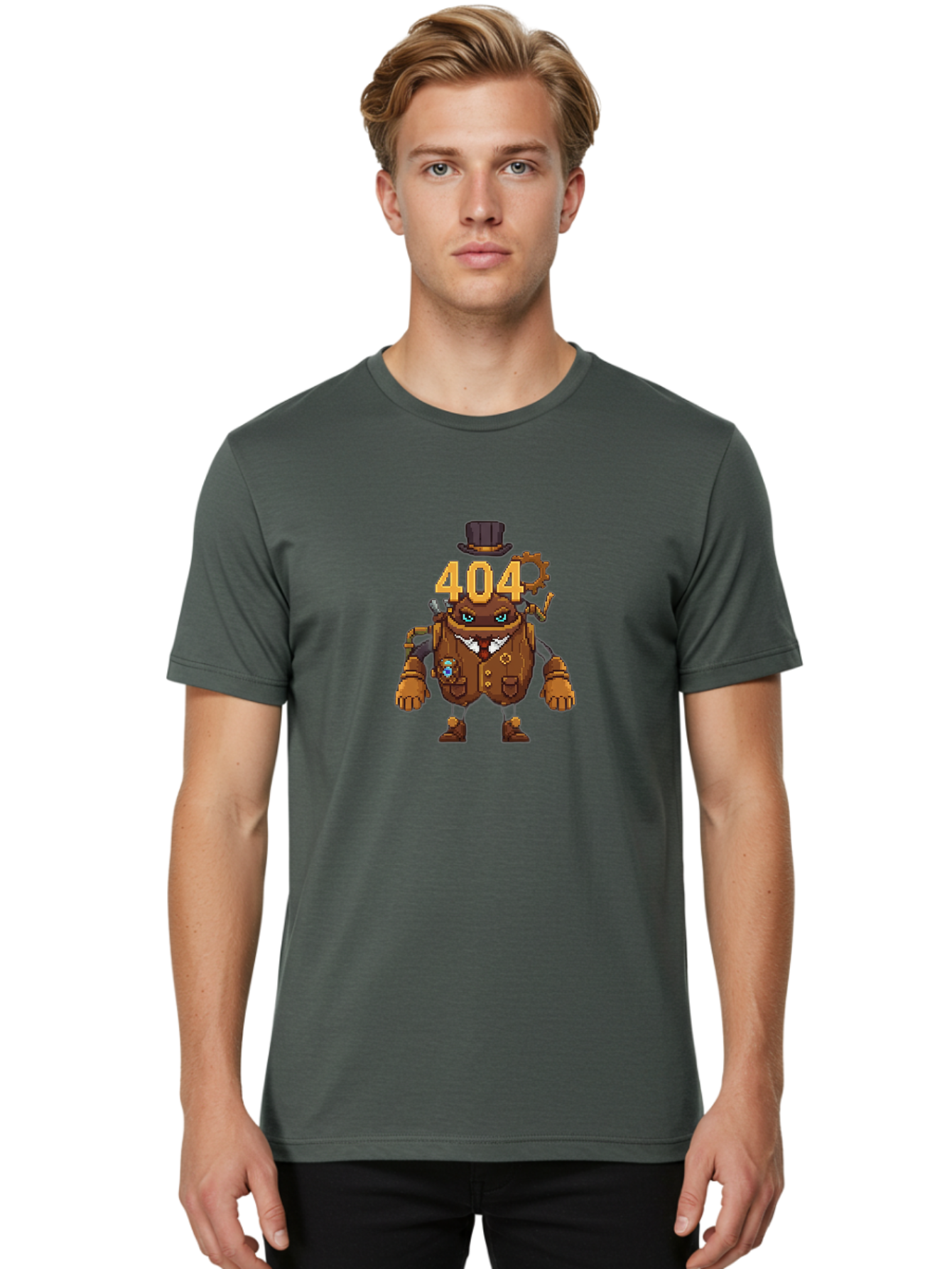 404-Robot Men'S Graphic Tee, 100% Cotton, Comfortable Casual Summer Wear, Machine Washable, Steampunk Robot, 404 Error Message, Robotics, Mechanical Parts, Top Hat, Quirky Character, Error Page, Web Design, Funny Illustration, Creative Coding Baa107 4