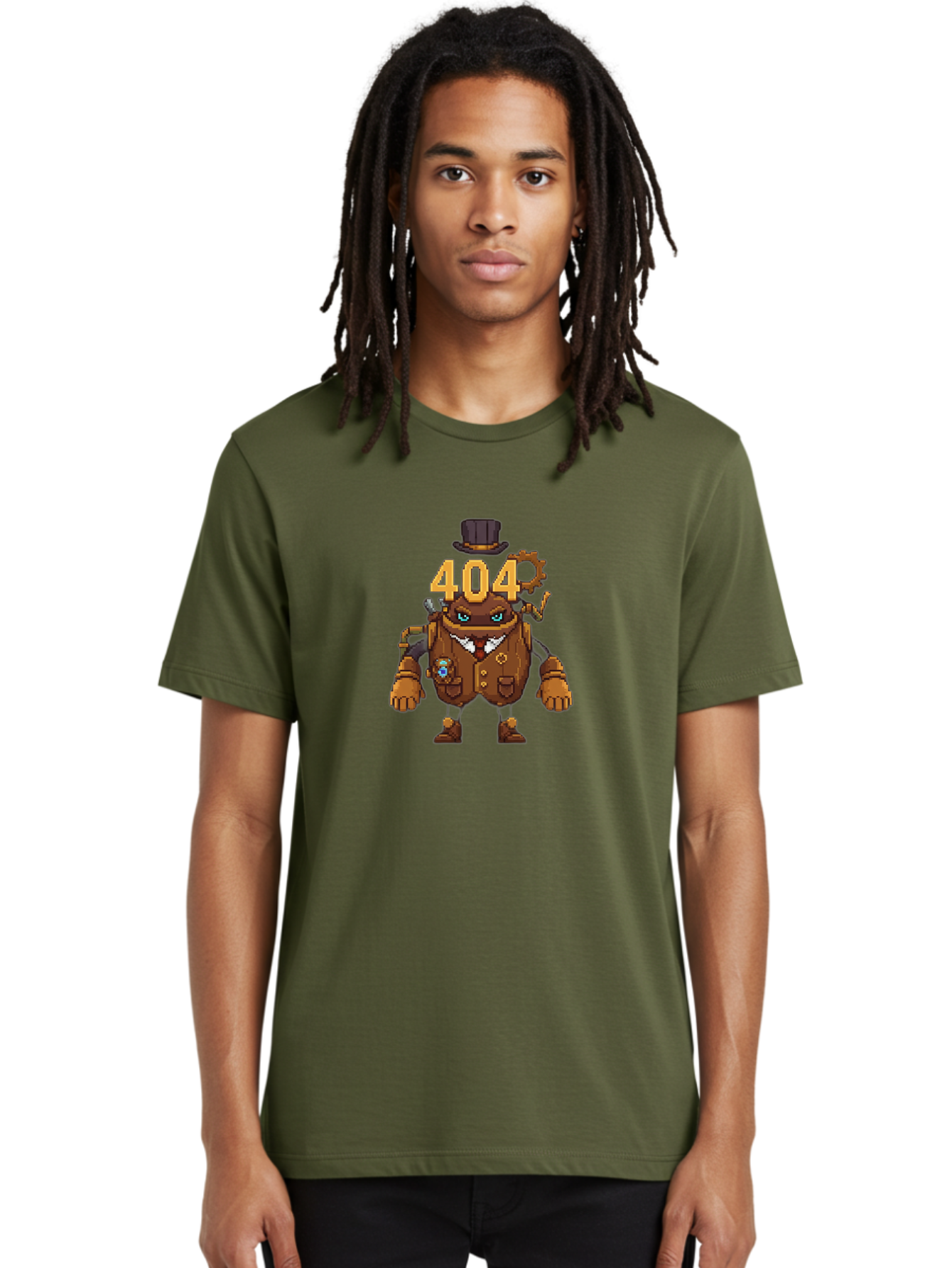 404-Robot Men'S Graphic Tee, 100% Cotton, Comfortable Casual Summer Wear, Machine Washable, Steampunk Robot, 404 Error Message, Robotics, Mechanical Parts, Top Hat, Quirky Character, Error Page, Web Design, Funny Illustration, Creative Coding Baa107 22