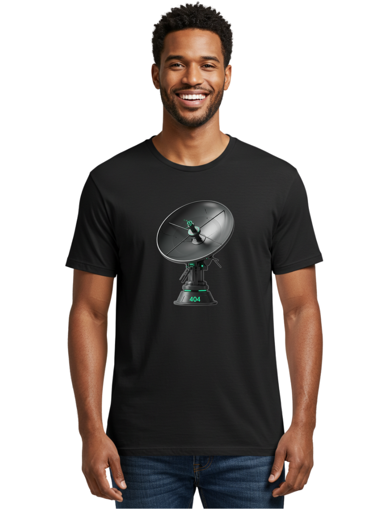404-Satellite-Dish Men'S Graphic Tee, 100% Cotton, Comfortable Casual Summer Wear, Machine Washable, Satellite Dish, Futuristic Technology, Wireless Communication, 404 Error, Digital Connectivity, Cyberpunk Style, High-Tech Device, Baa108 20