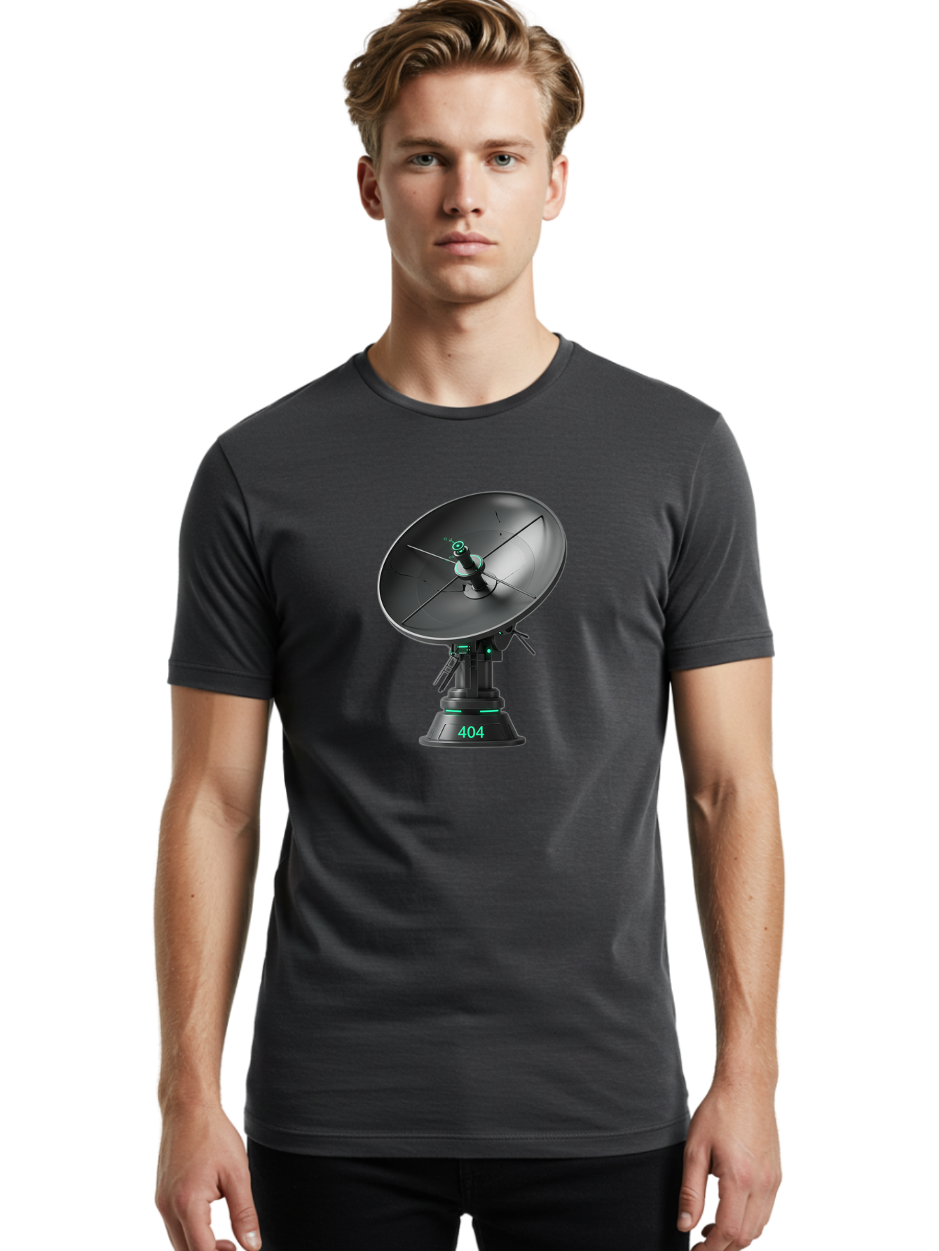 404-Satellite-Dish Men'S Graphic Tee, 100% Cotton, Comfortable Casual Summer Wear, Machine Washable, Satellite Dish, Futuristic Technology, Wireless Communication, 404 Error, Digital Connectivity, Cyberpunk Style, High-Tech Device, Baa108 18