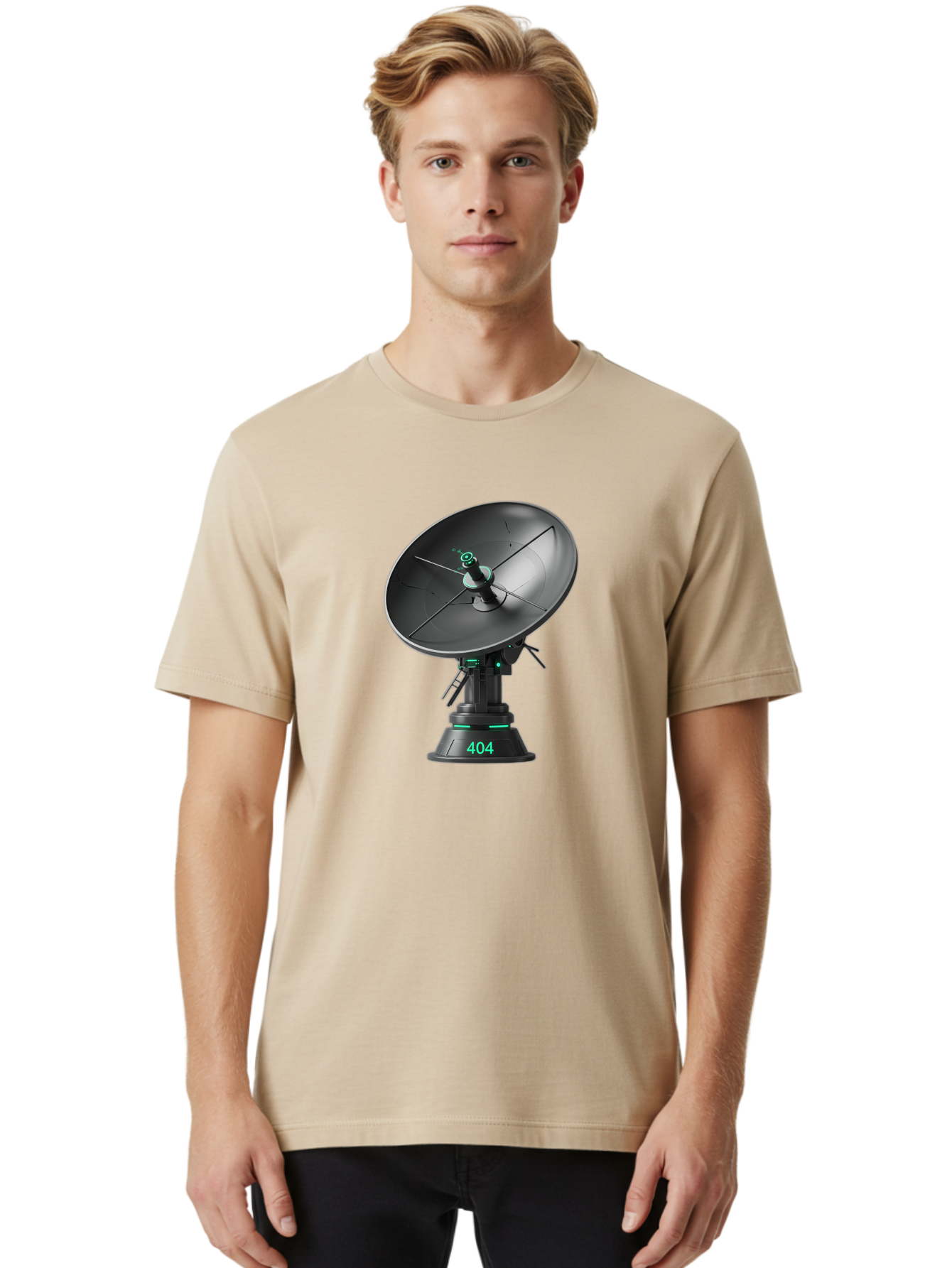 404-Satellite-Dish Men'S Graphic Tee, 100% Cotton, Comfortable Casual Summer Wear, Machine Washable, Satellite Dish, Futuristic Technology, Wireless Communication, 404 Error, Digital Connectivity, Cyberpunk Style, High-Tech Device, Baa108 24