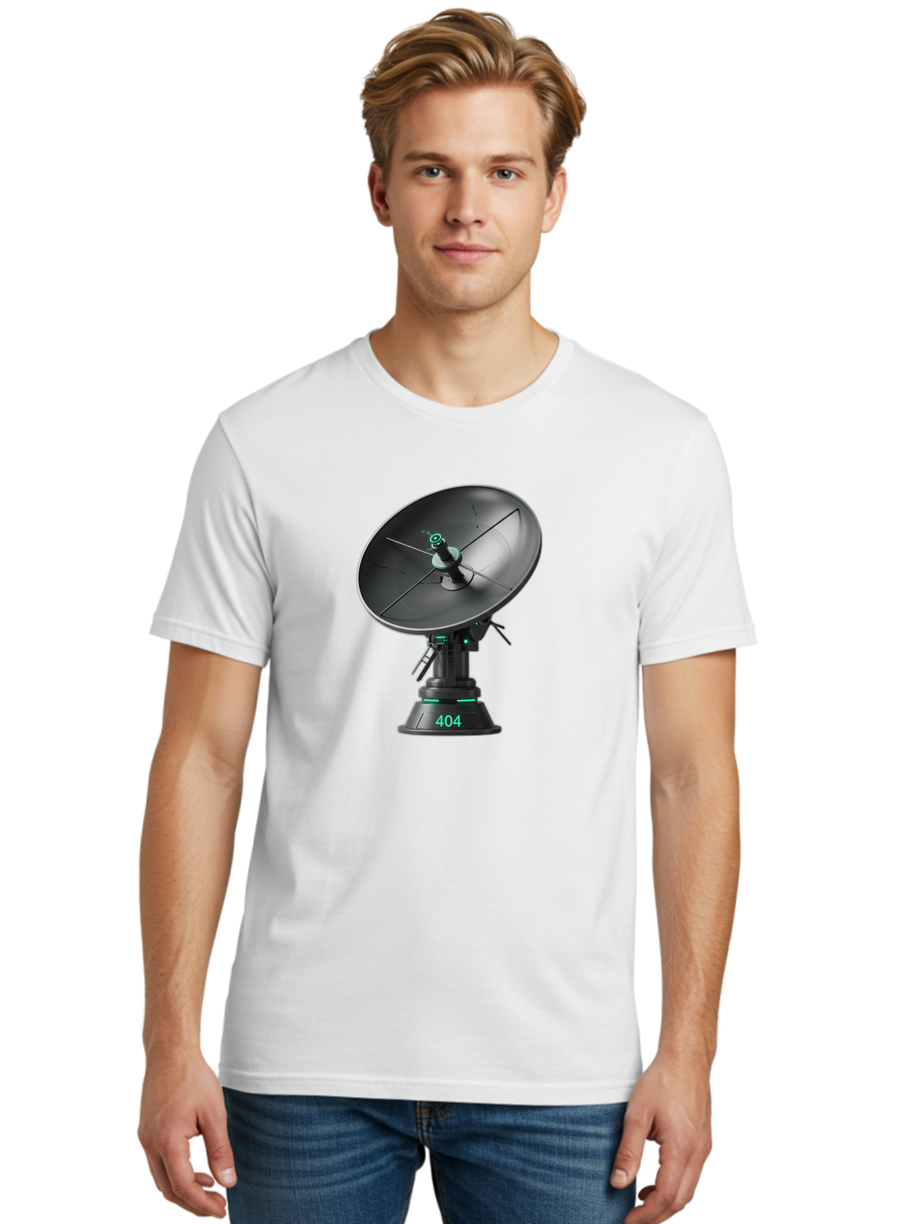 404-Satellite-Dish Men'S Graphic Tee, 100% Cotton, Comfortable Casual Summer Wear, Machine Washable, Satellite Dish, Futuristic Technology, Wireless Communication, 404 Error, Digital Connectivity, Cyberpunk Style, High-Tech Device, Baa108 16