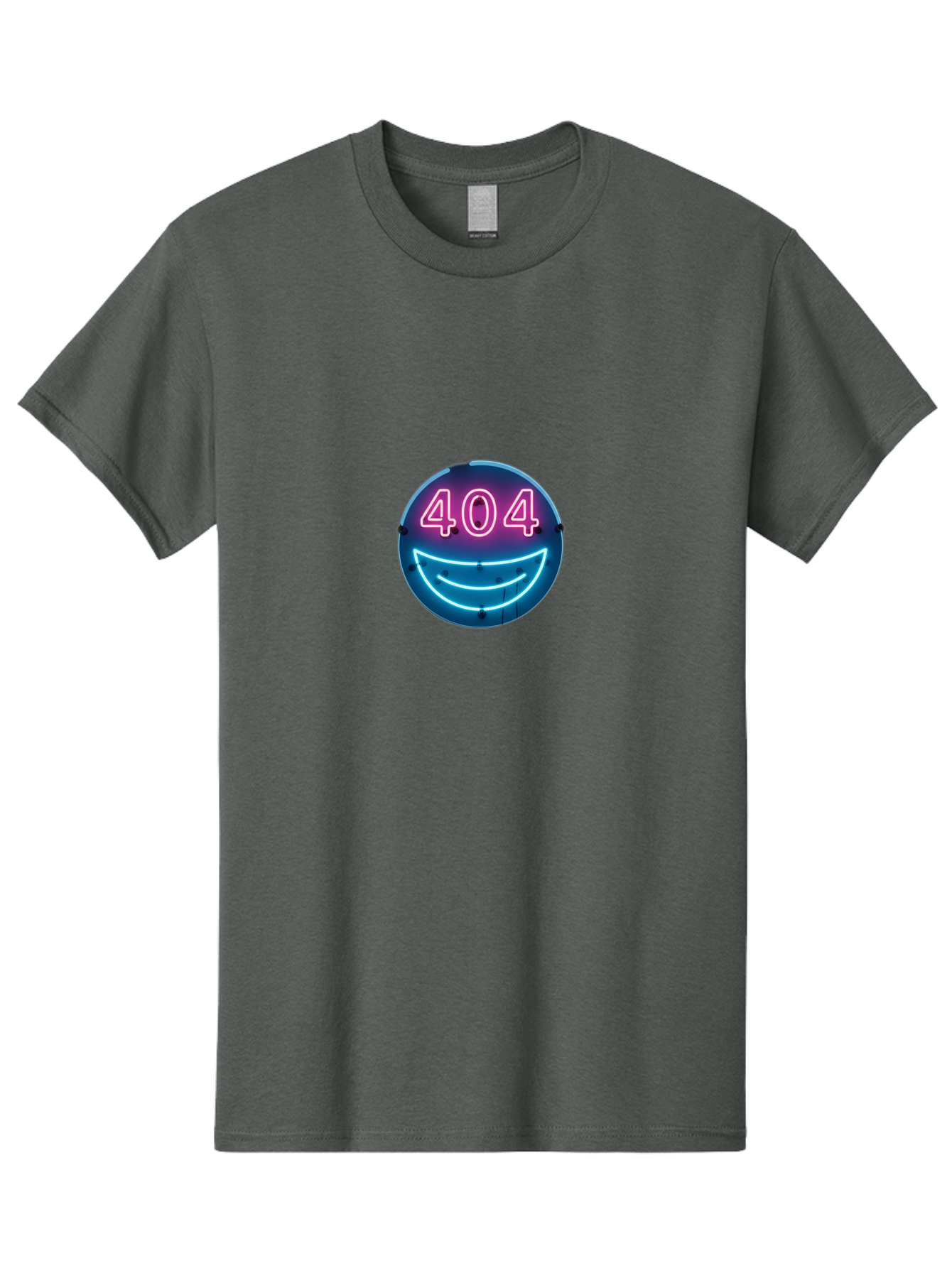404-Smile Men'S Graphic Tee, 100% Cotton, Comfortable Casual Summer Wear, Machine Washable, Neon Smiley Face, 404 Error Message, Error Page, Pink Neon Numbers, Blue Neon Smile, Funny Error, Website Error, Glitch, Tech Humor, Cyber Smile, Baa109 11