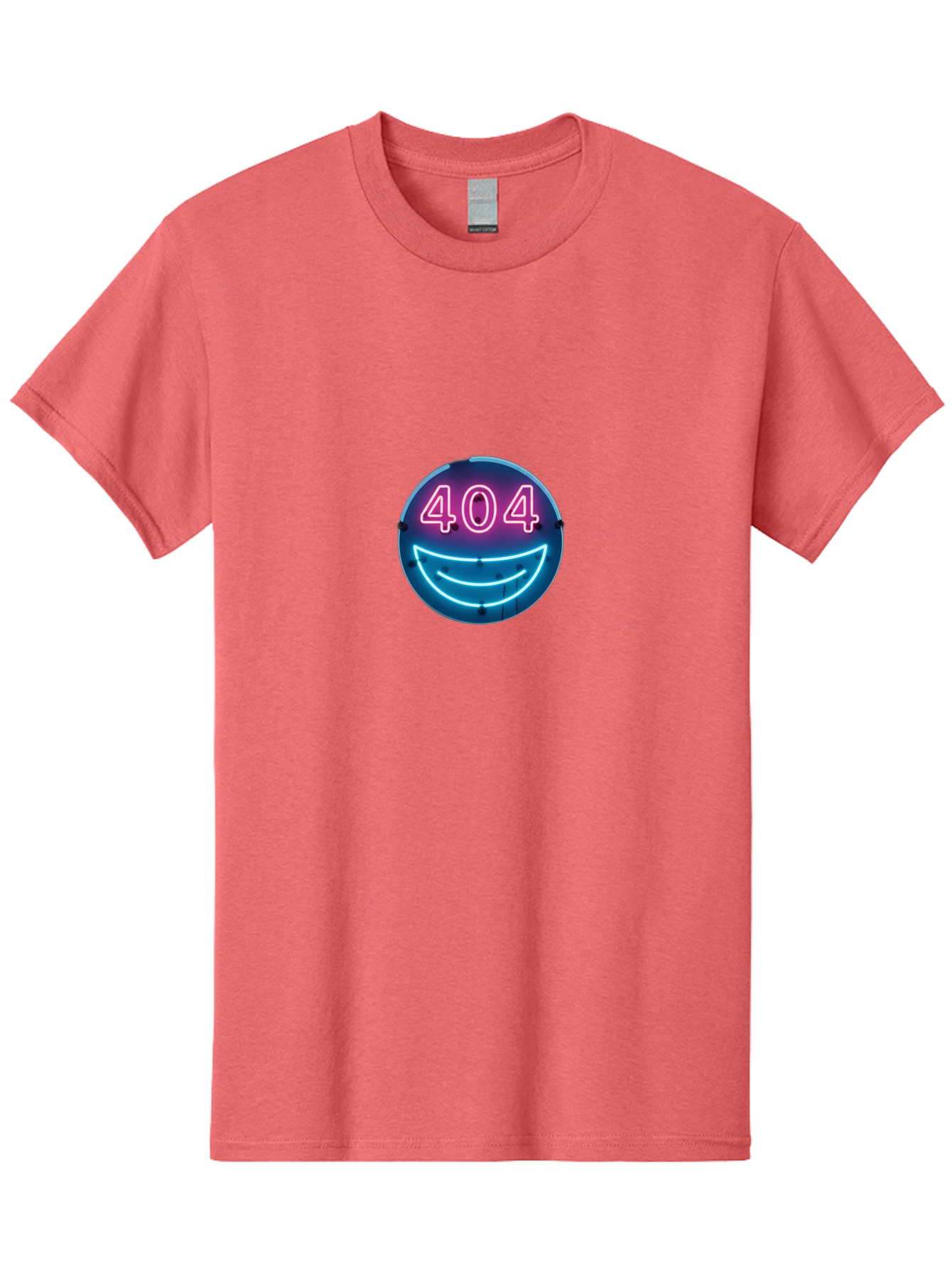 404-Smile Men'S Graphic Tee, 100% Cotton, Comfortable Casual Summer Wear, Machine Washable, Neon Smiley Face, 404 Error Message, Error Page, Pink Neon Numbers, Blue Neon Smile, Funny Error, Website Error, Glitch, Tech Humor, Cyber Smile, Baa109 13