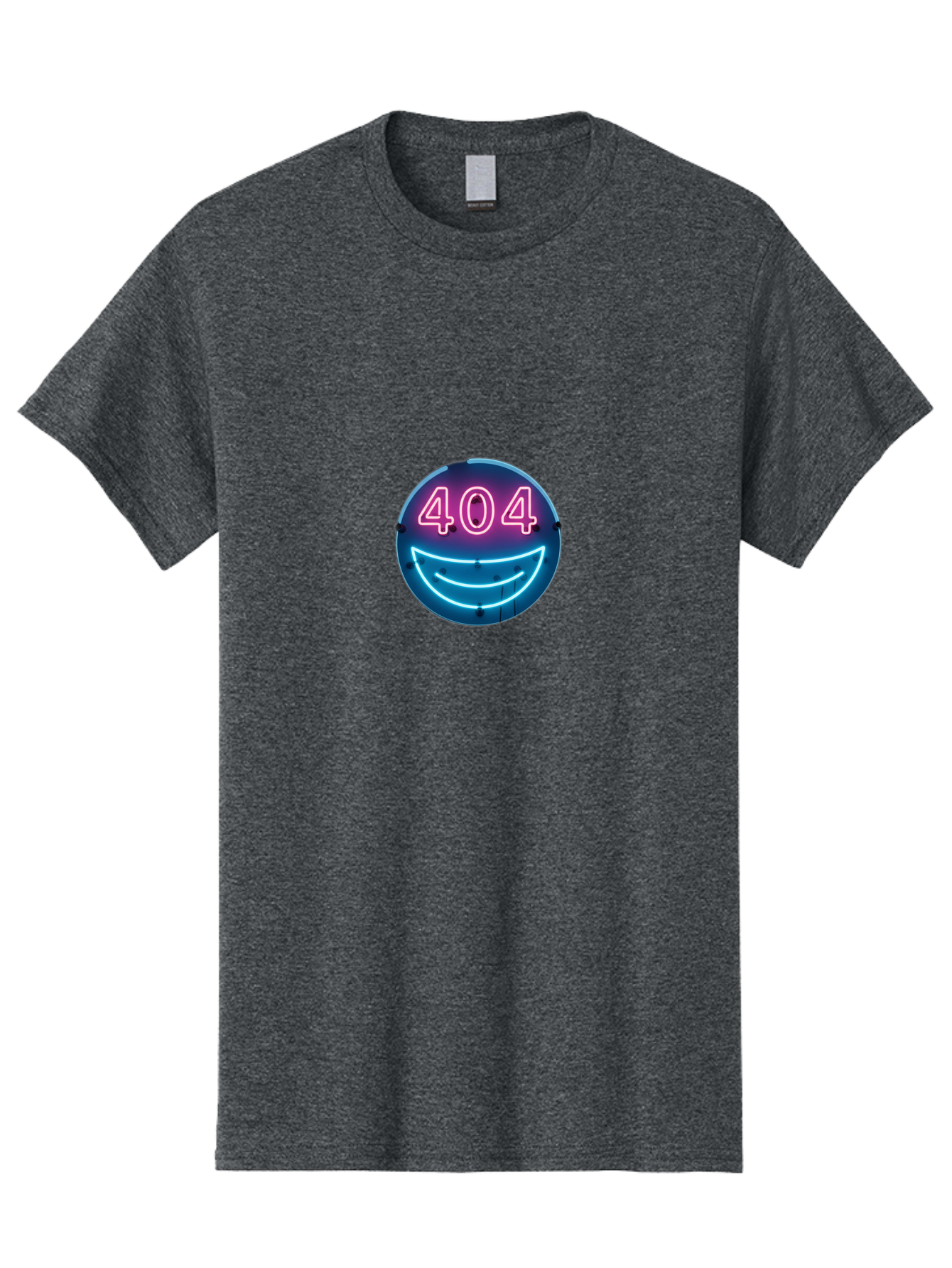 404-Smile Men'S Graphic Tee, 100% Cotton, Comfortable Casual Summer Wear, Machine Washable, Neon Smiley Face, 404 Error Message, Error Page, Pink Neon Numbers, Blue Neon Smile, Funny Error, Website Error, Glitch, Tech Humor, Cyber Smile, Baa109 23