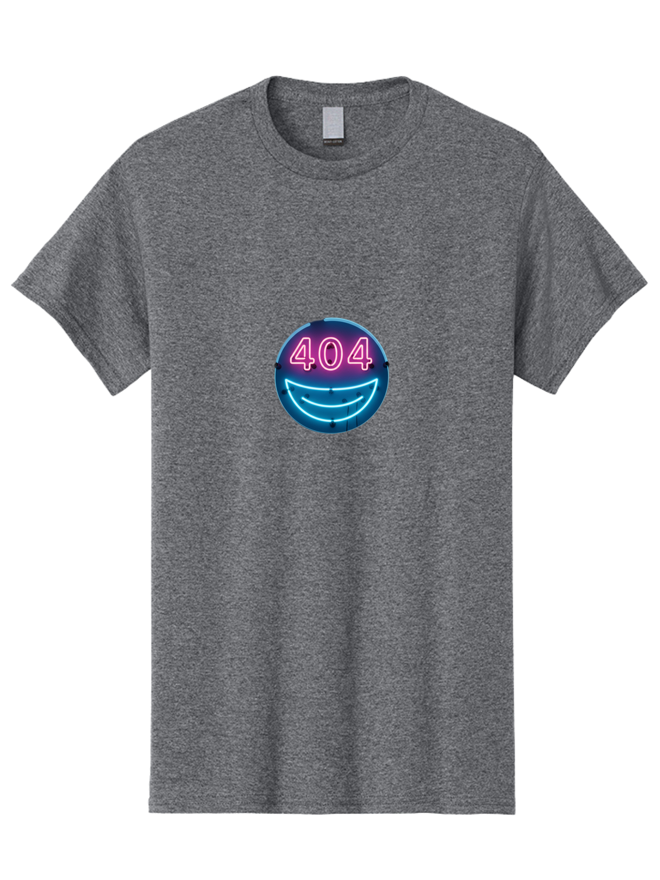 404-Smile Men'S Graphic Tee, 100% Cotton, Comfortable Casual Summer Wear, Machine Washable, Neon Smiley Face, 404 Error Message, Error Page, Pink Neon Numbers, Blue Neon Smile, Funny Error, Website Error, Glitch, Tech Humor, Cyber Smile, Baa109 1