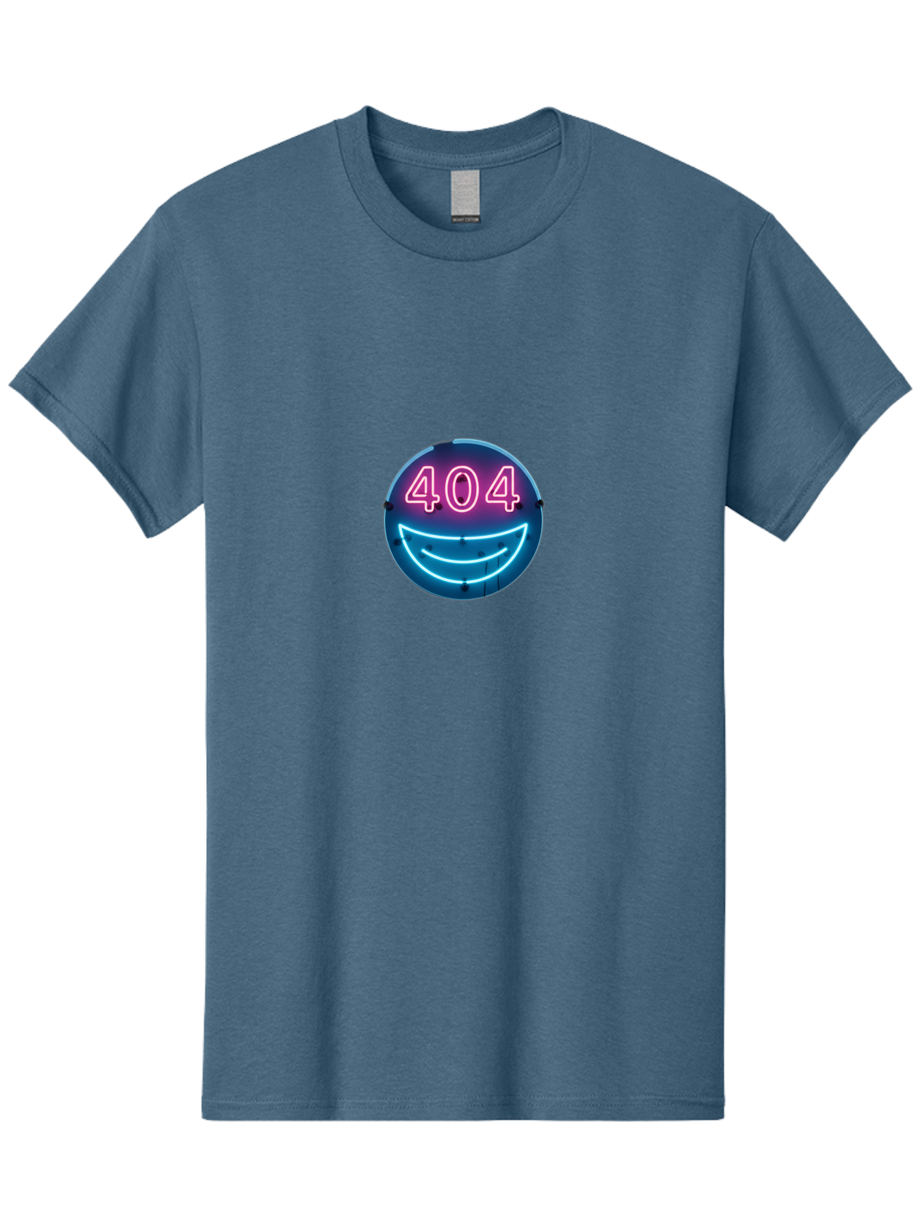 404-Smile Men'S Graphic Tee, 100% Cotton, Comfortable Casual Summer Wear, Machine Washable, Neon Smiley Face, 404 Error Message, Error Page, Pink Neon Numbers, Blue Neon Smile, Funny Error, Website Error, Glitch, Tech Humor, Cyber Smile, Baa109 7